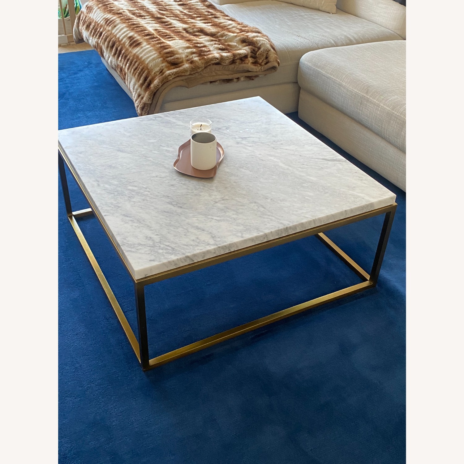 Restoration Hardware Modern Carrara Marble & Burnished Brass Table - image-5