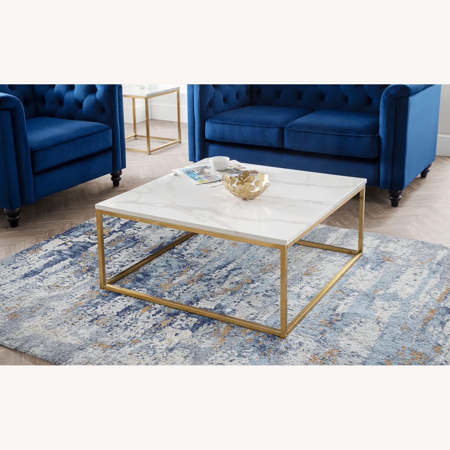 Restoration Hardware Modern Carrara Marble & Burnished Brass Table - image-0