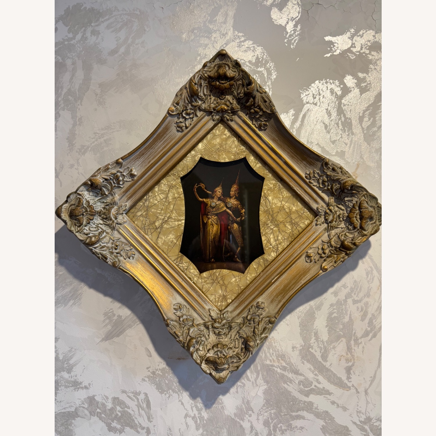 Vintage MCM Art Plaque of Thai Siamese Dancers - image-1