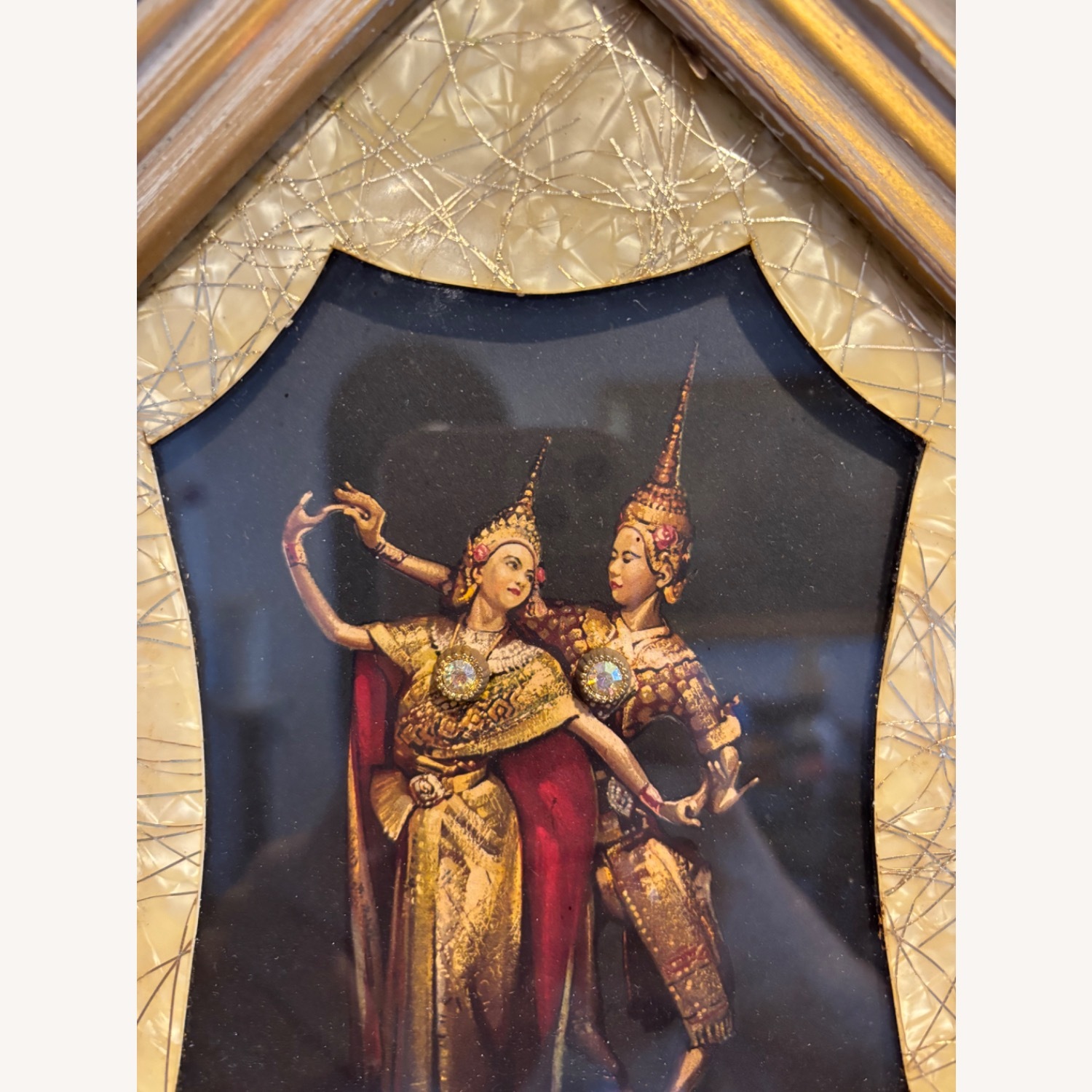 Vintage MCM Art Plaque of Thai Siamese Dancers - image-4