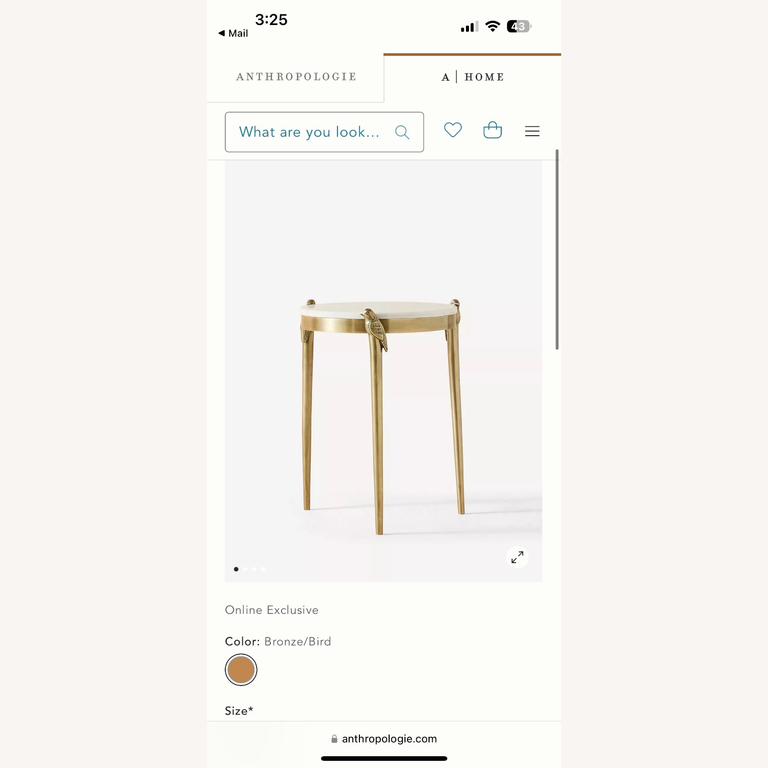 Anthropologie Marble and Brass Table  - image-1