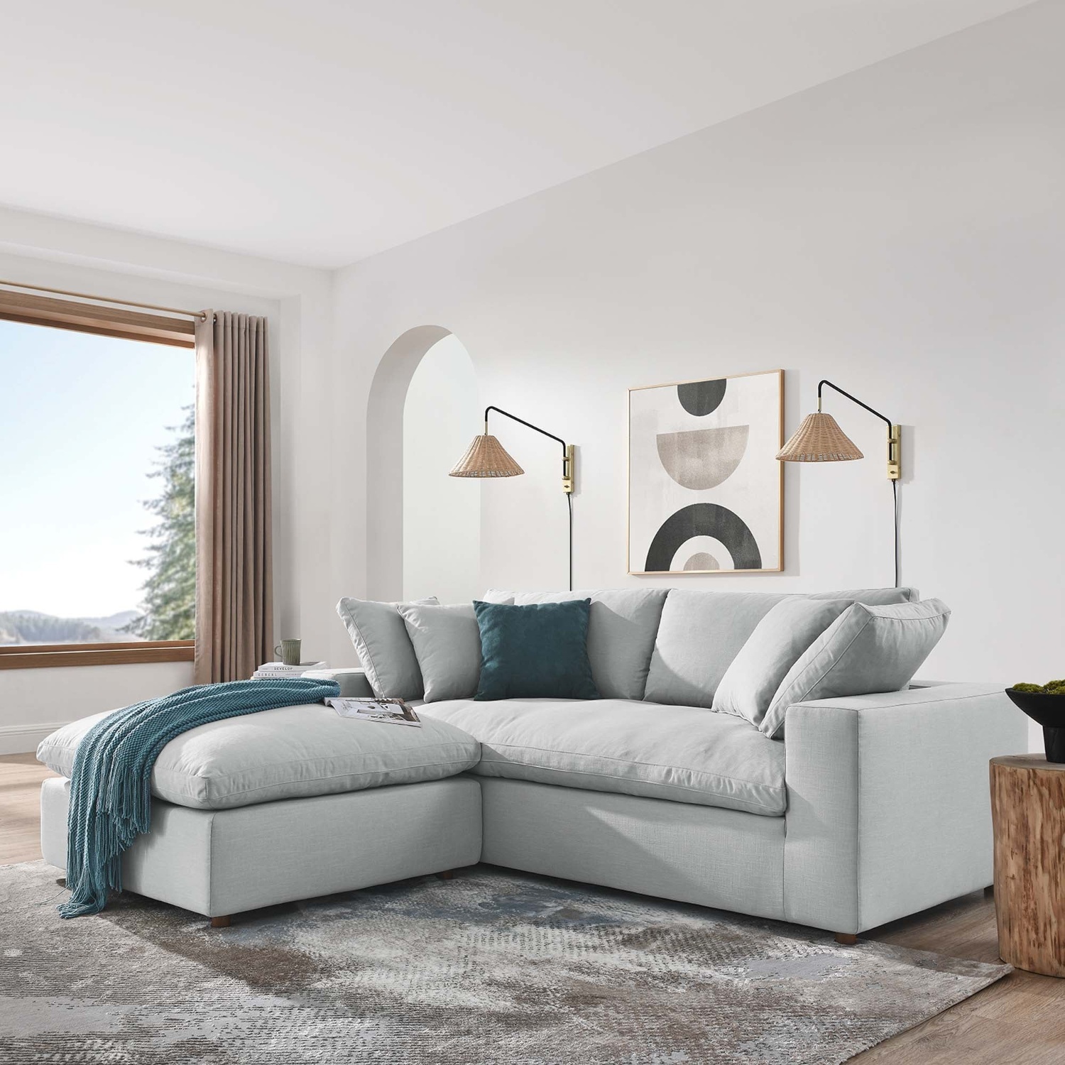 Modway Cloud Couch Grey Sofa - image-0