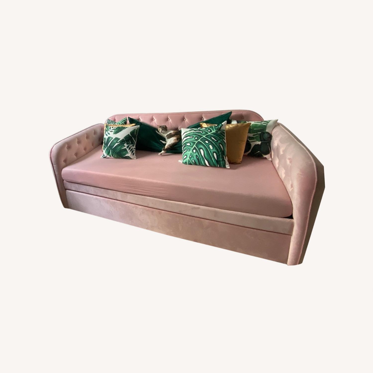 Pink Velvet Daybed Sofa with Pull-Out Trundle - image-0