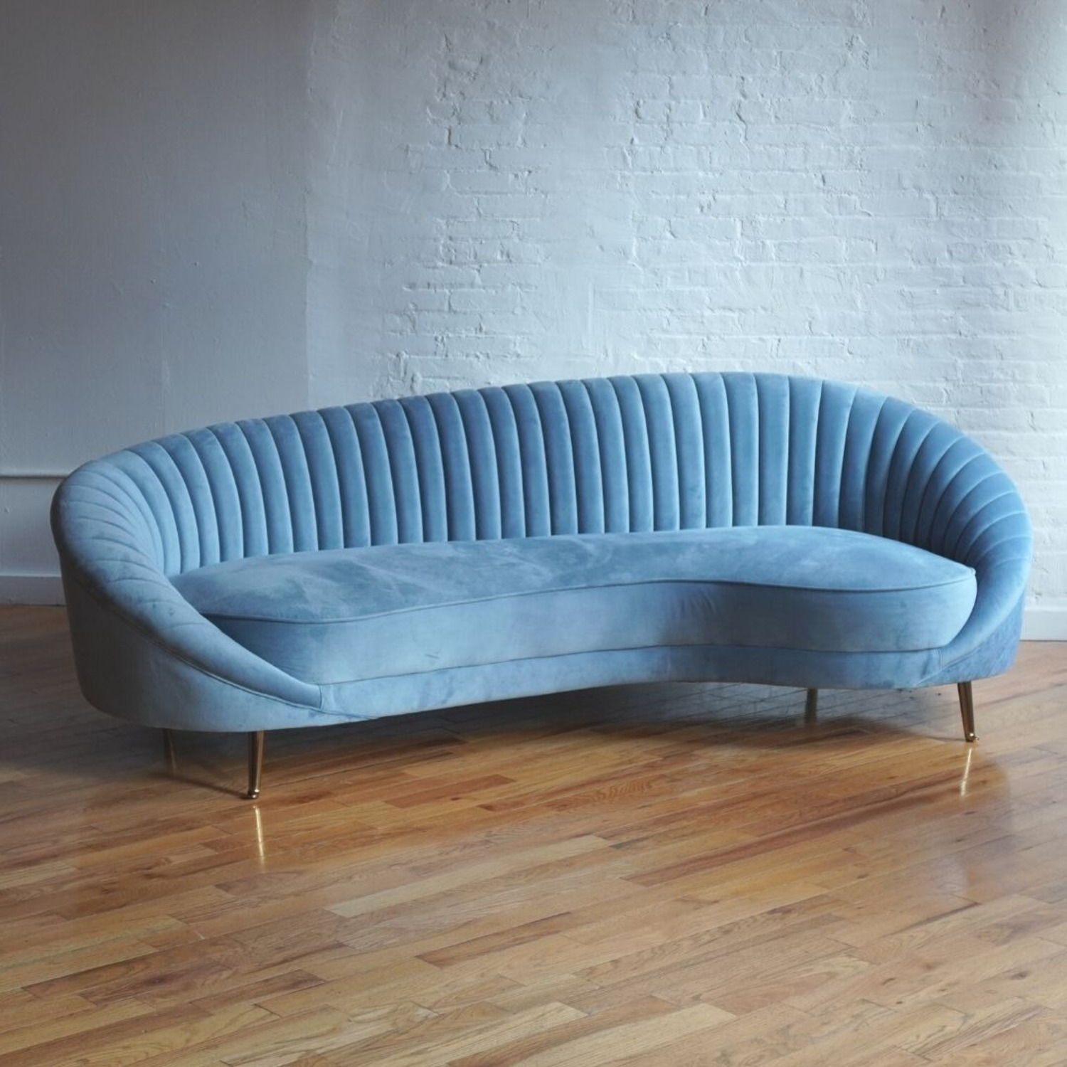 Brooklyn Space Monroe Curved Art Deco Modern Sofa in Light Blue Velvet - image-1