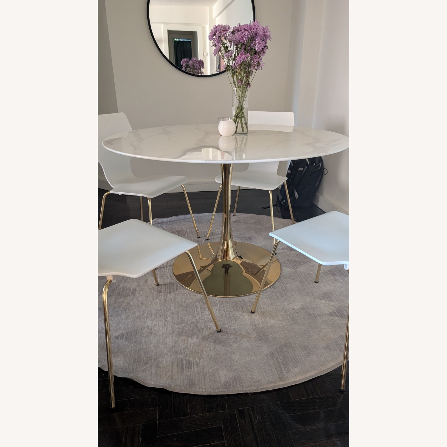 Sevinc Round Unfinished Glass Top Metal Base Dining Table - image-1