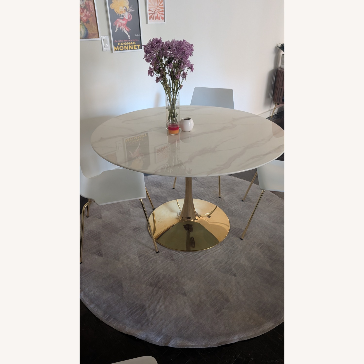 Sevinc Round Unfinished Glass Top Metal Base Dining Table - image-2