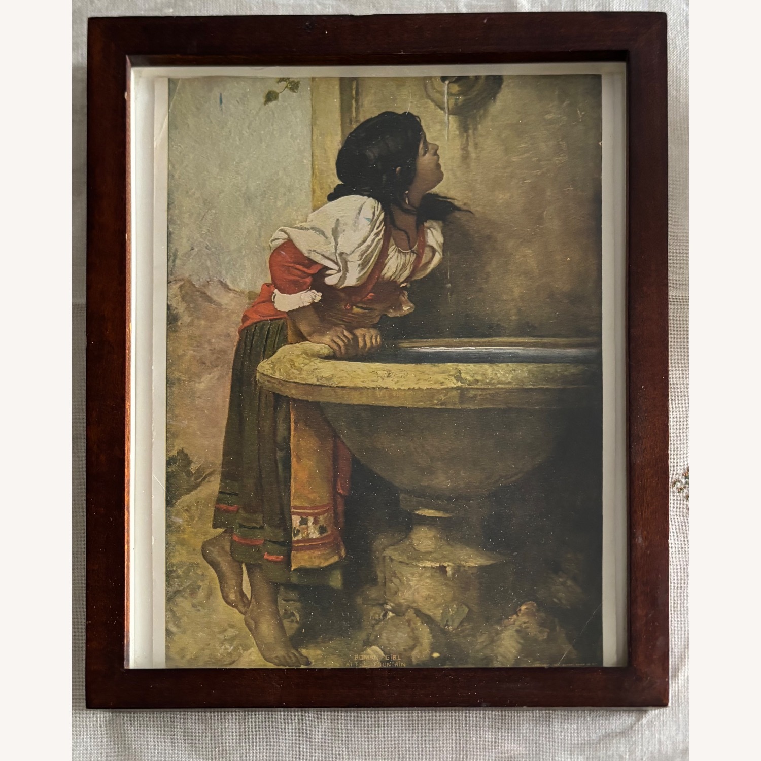 Vintage 1908 Print of Roman Girl at a Fountain - image-1