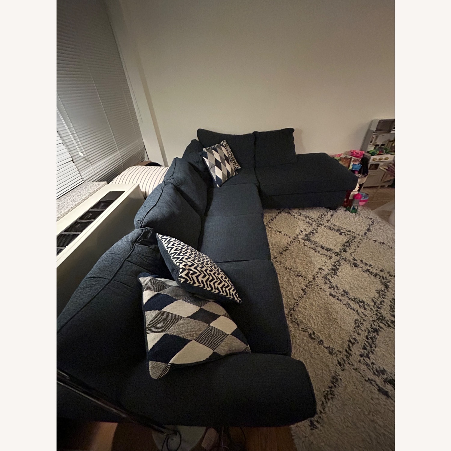 Capri Denim Left Arm Facing Full Bob-O-Pedic Sleeper Sectional - image-3