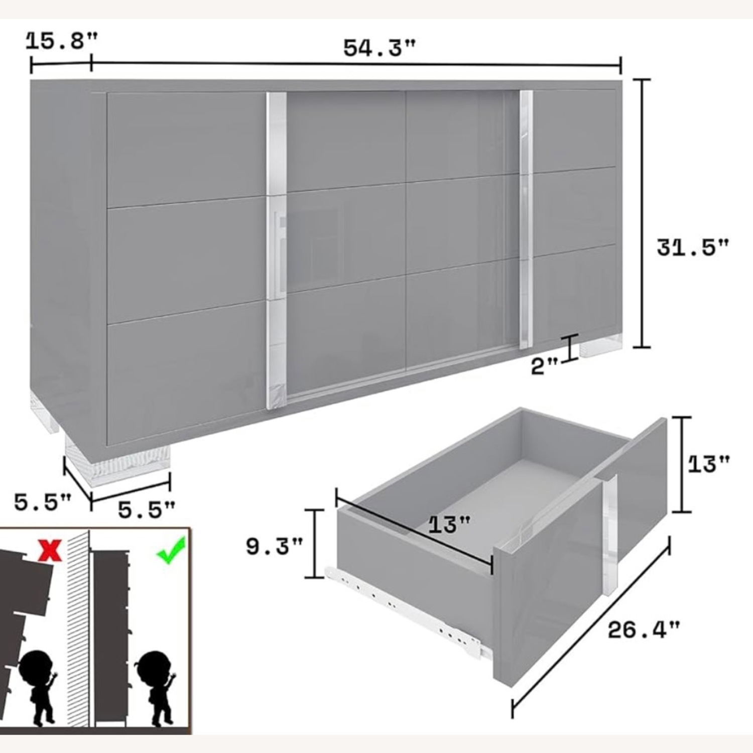 Amazon Amerlife 54" High Gloss Dresser - image-3
