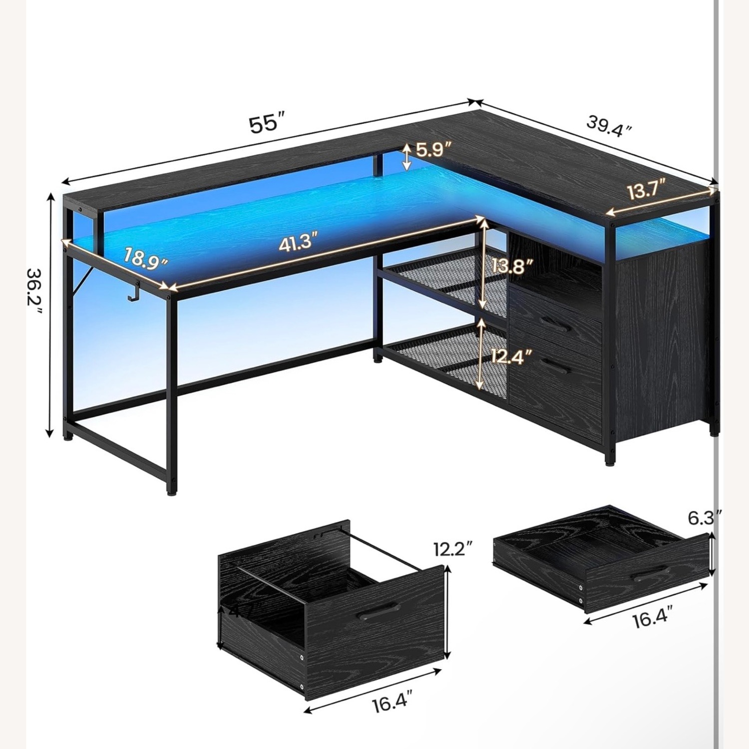 Amazon Sedeta L Shaped Gaming Desk 55" - image-2