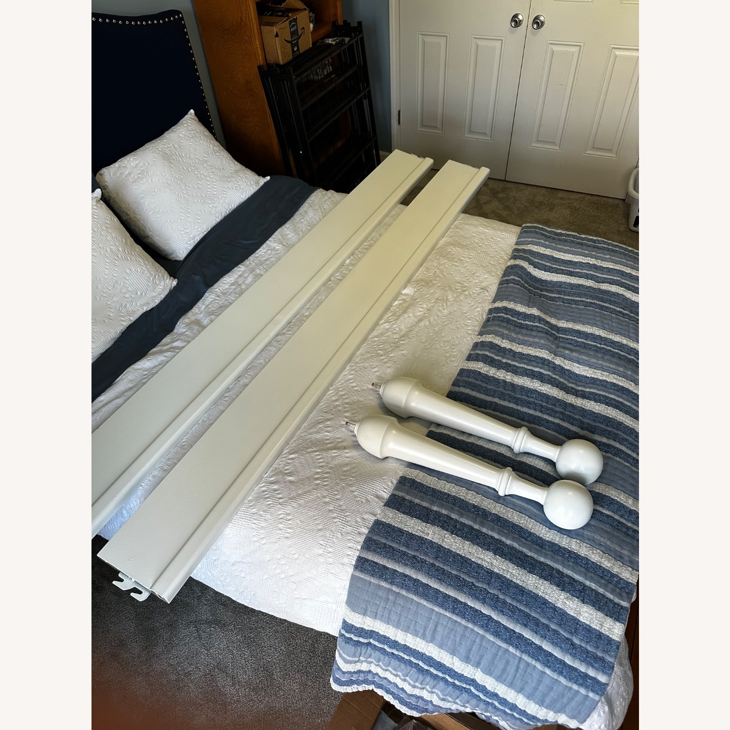 Elegant White Wooden Poster Bed Frame - image-7