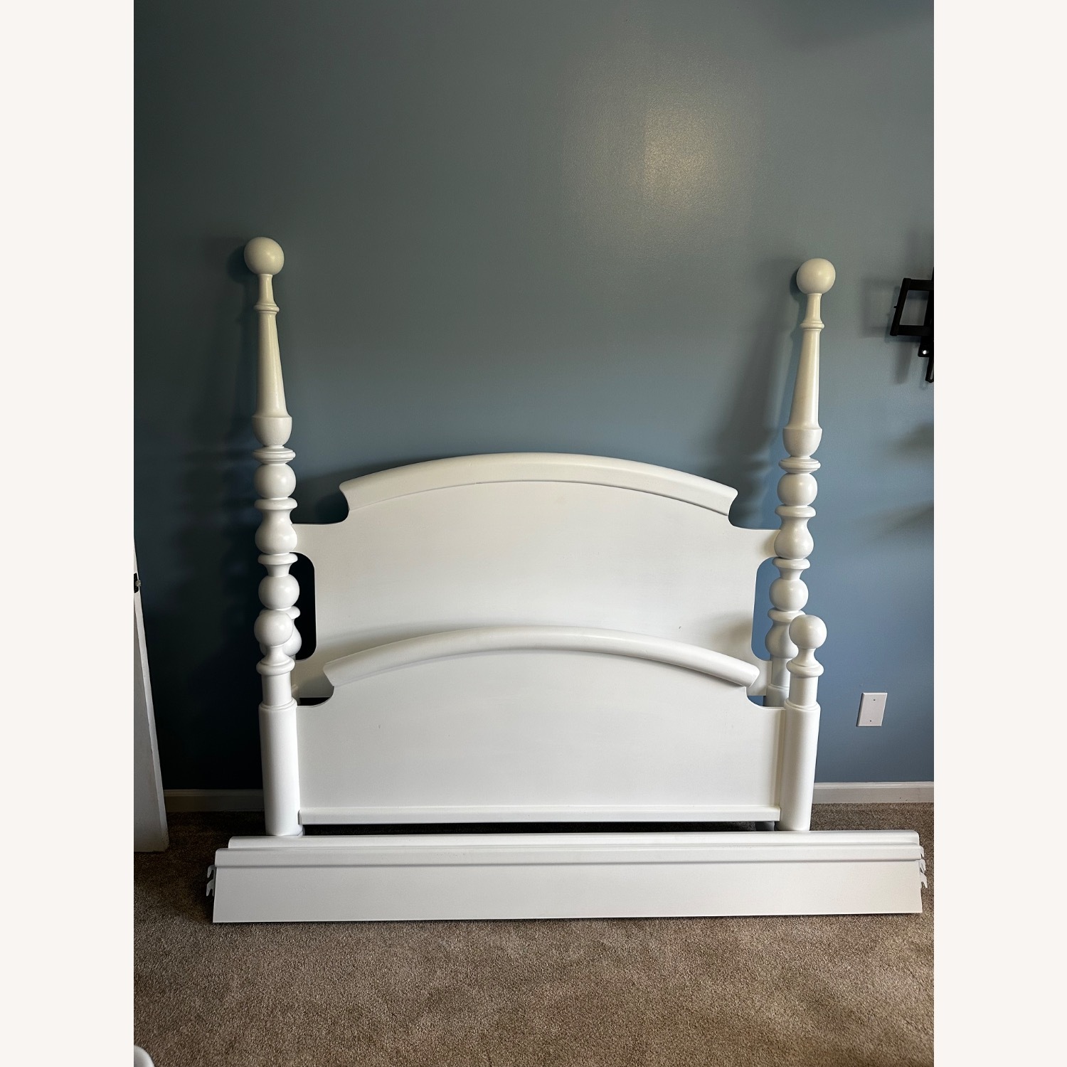 Elegant White Wooden Poster Bed Frame - image-1