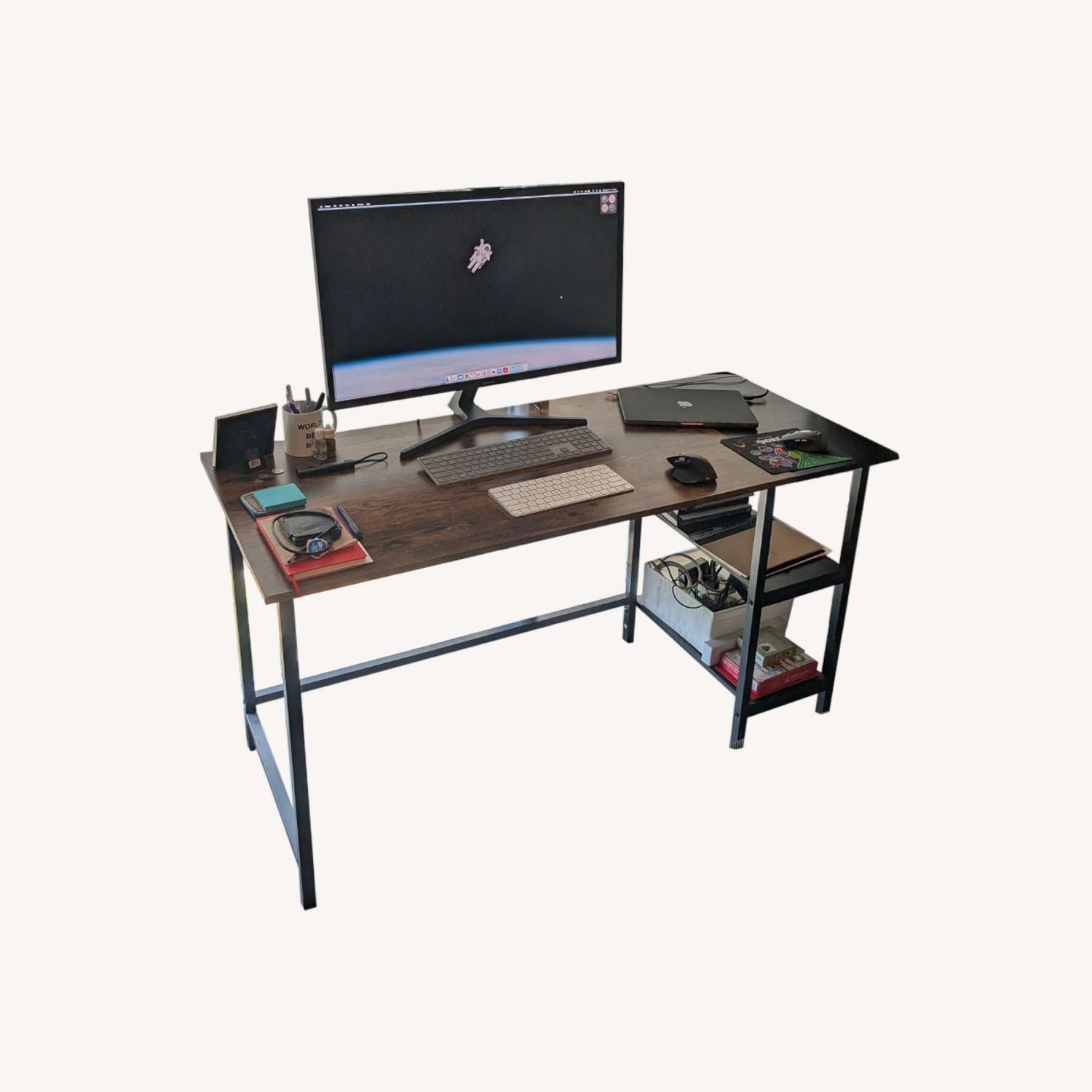 Computer Desk Table with Shelves - image-0