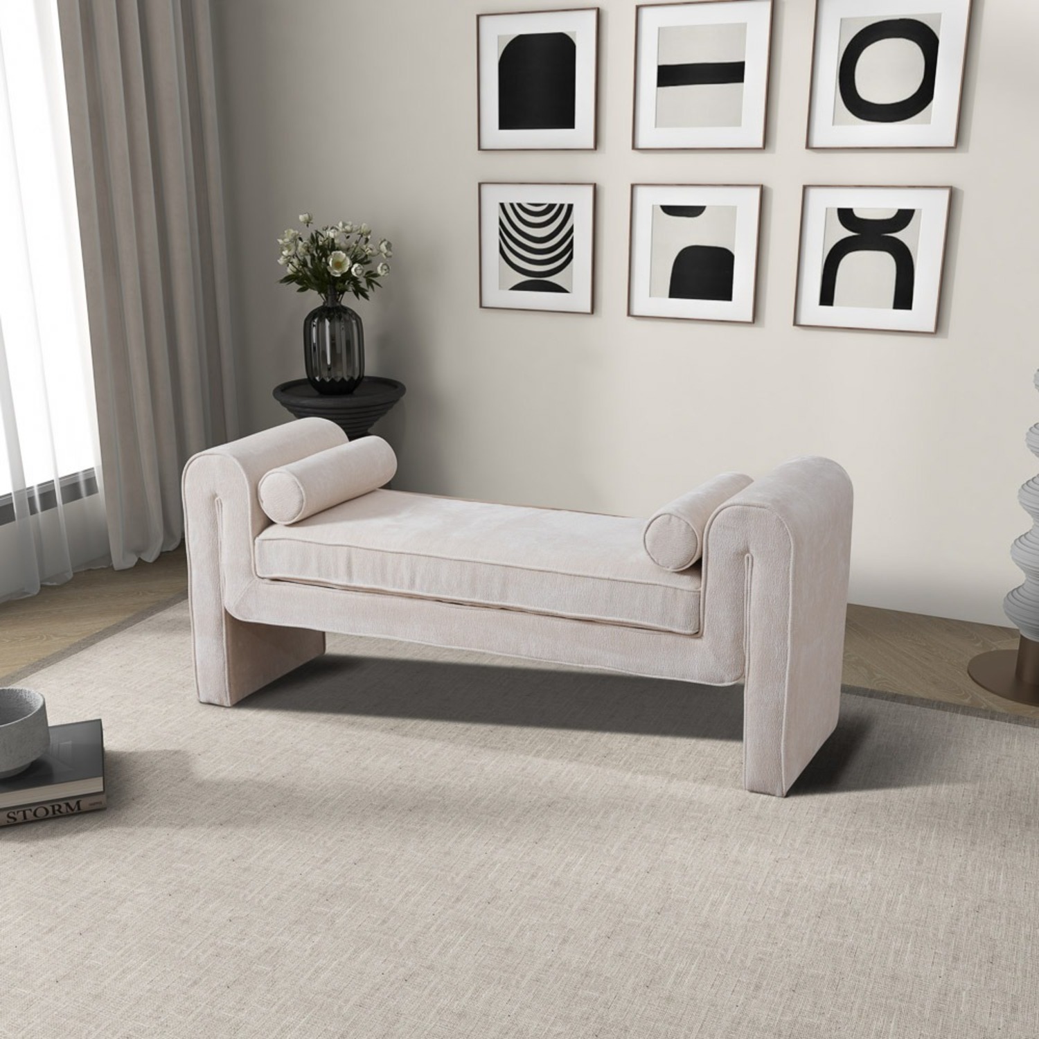 Northbrook Cream Chenille Bench - image-2