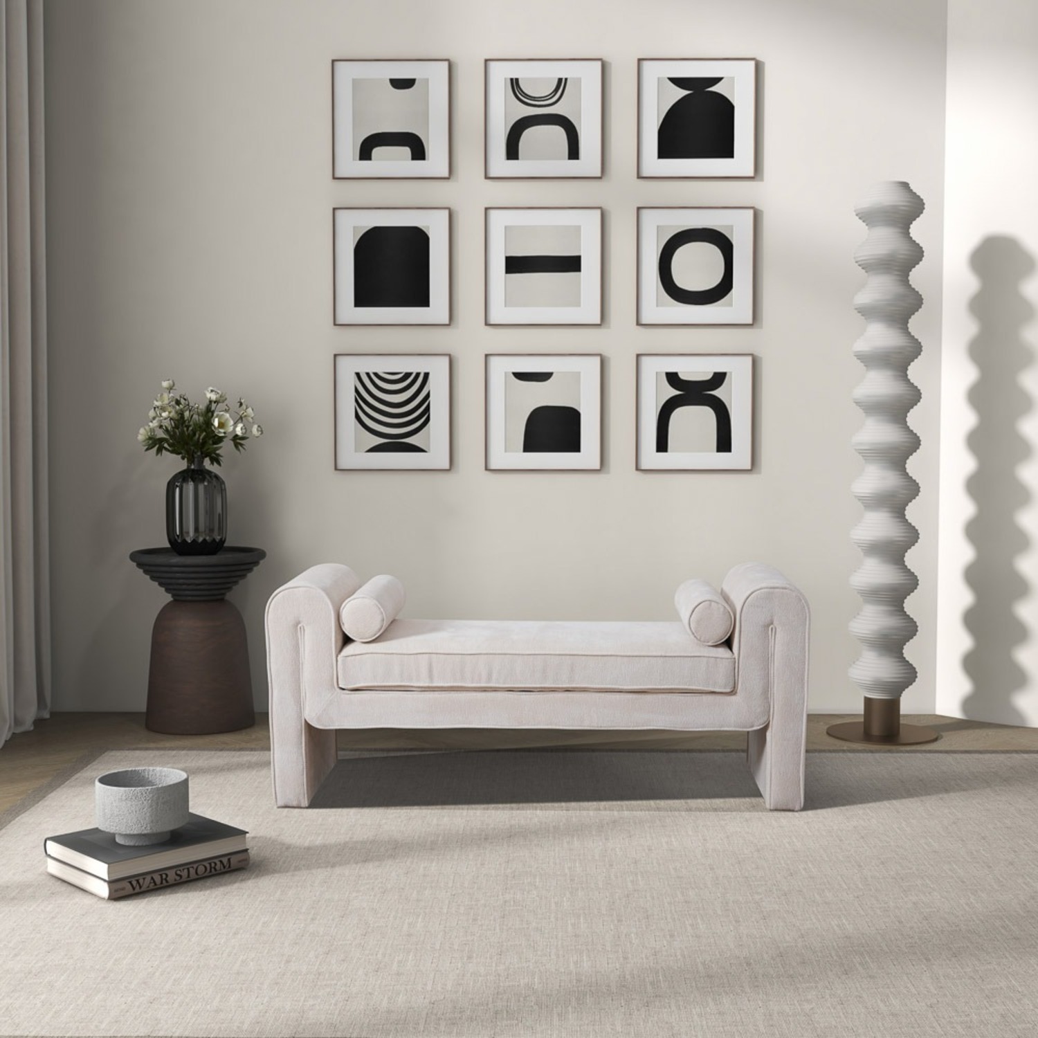 Northbrook Cream Chenille Bench - image-3