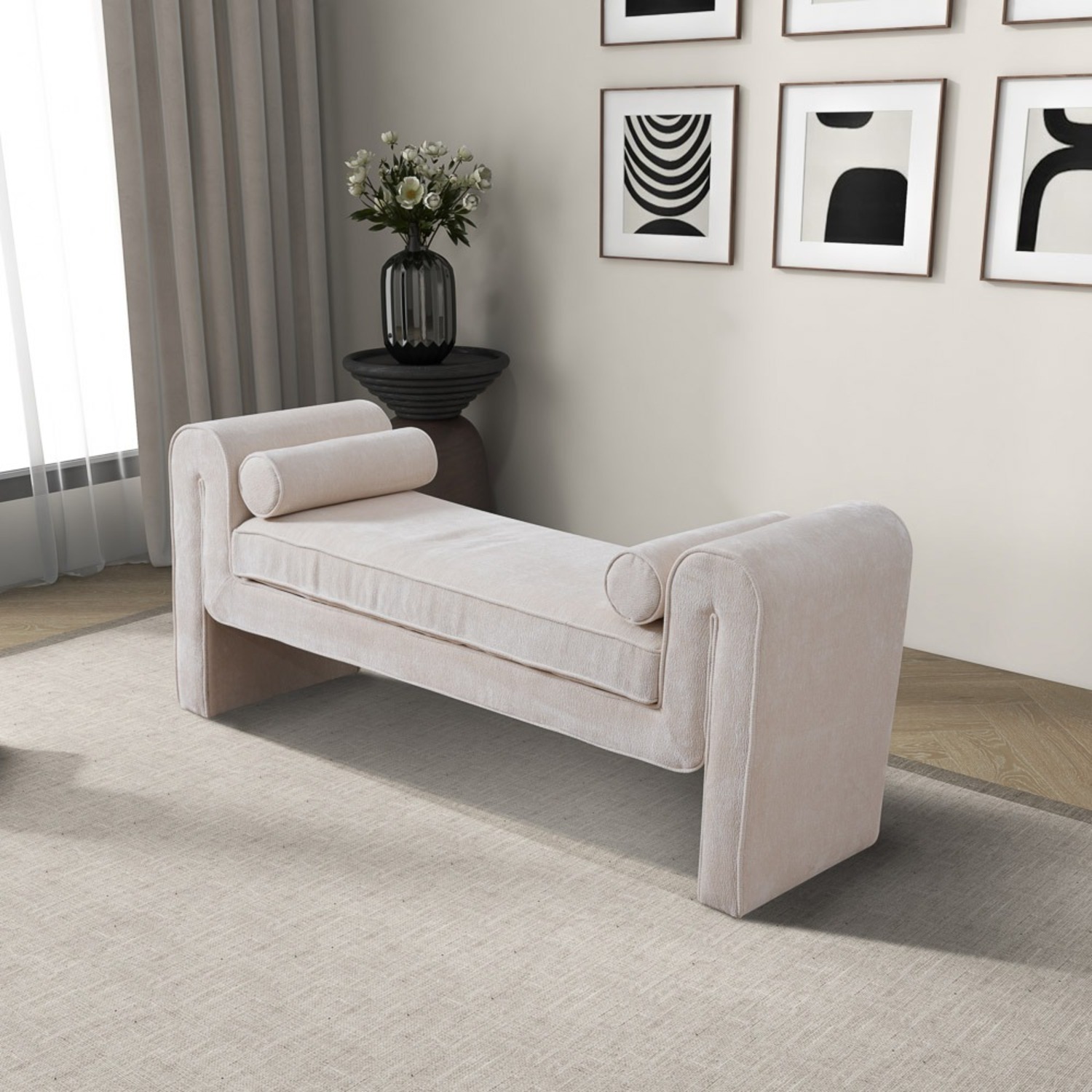 Northbrook Cream Chenille Bench - image-5