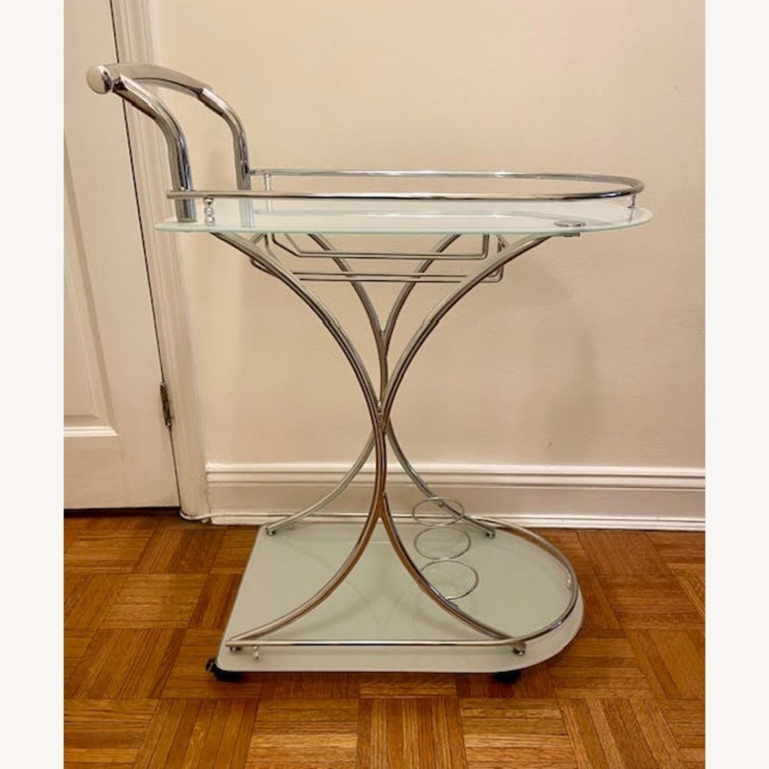 Franky Metal & Glass Rolling Bar Cart - image-2