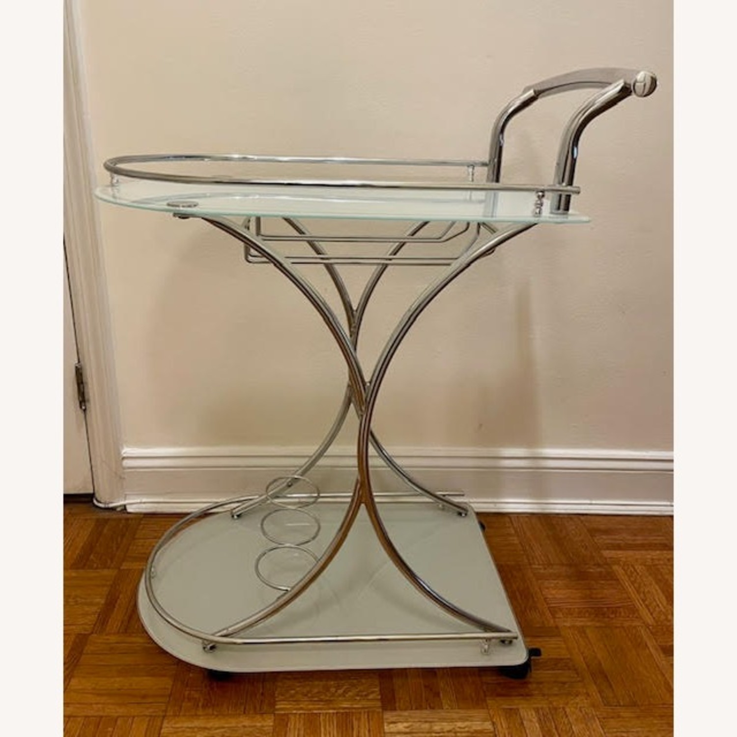 Franky Metal & Glass Rolling Bar Cart - image-3