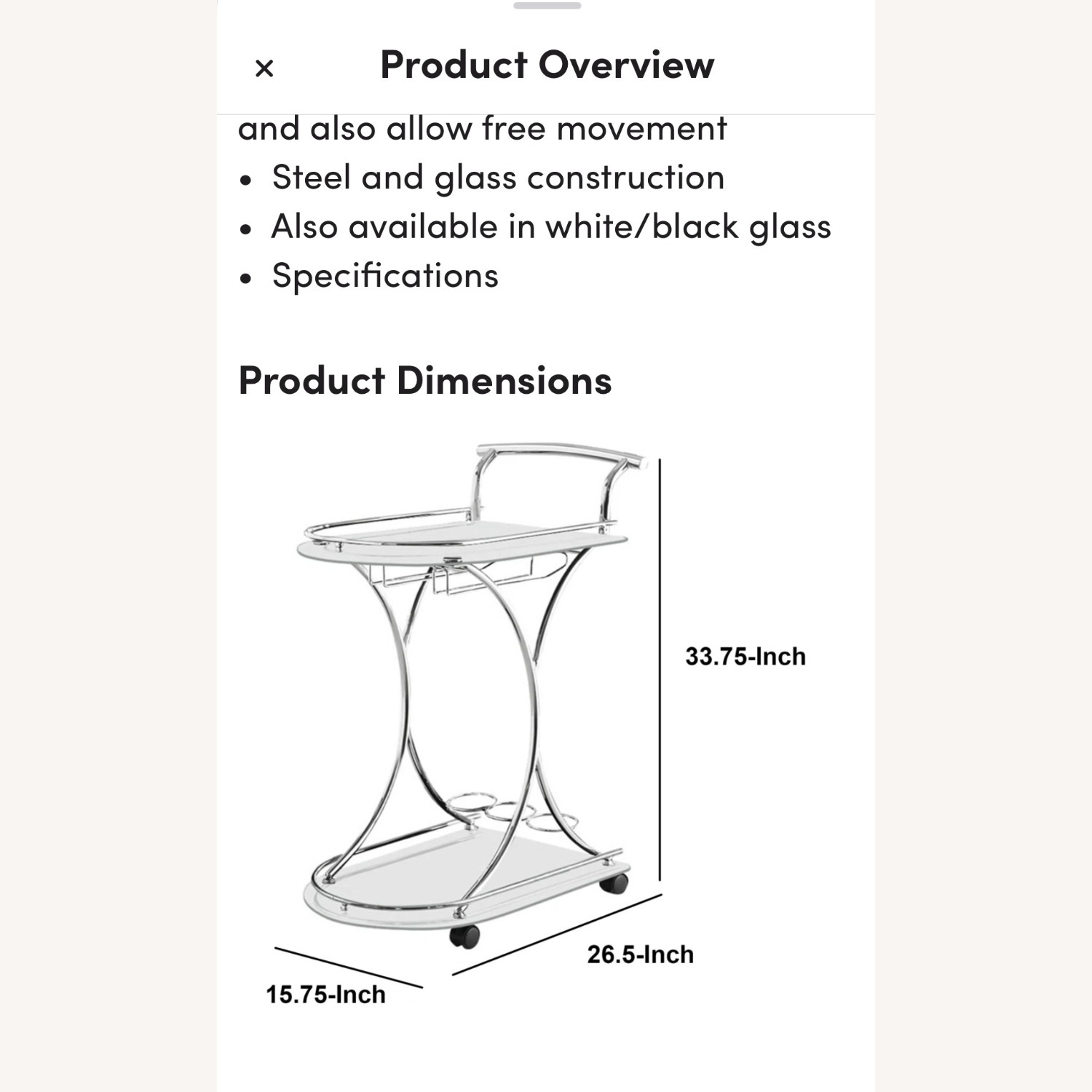 Franky Metal & Glass Rolling Bar Cart - image-8