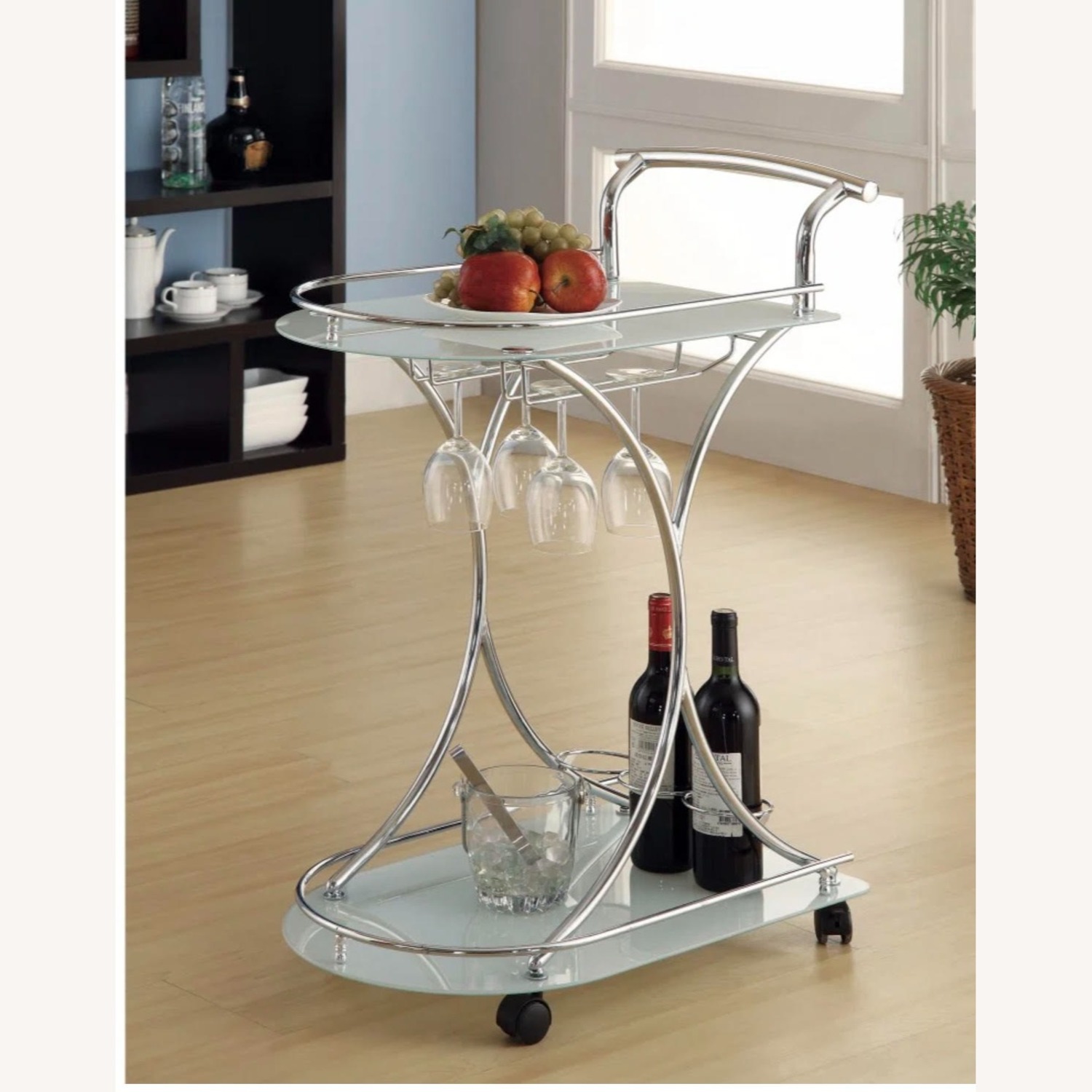 Franky Metal & Glass Rolling Bar Cart - image-9