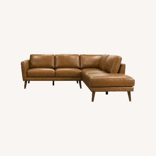 Used Bexley Tan Leather Sectional Sofa Right for sale on AptDeco
