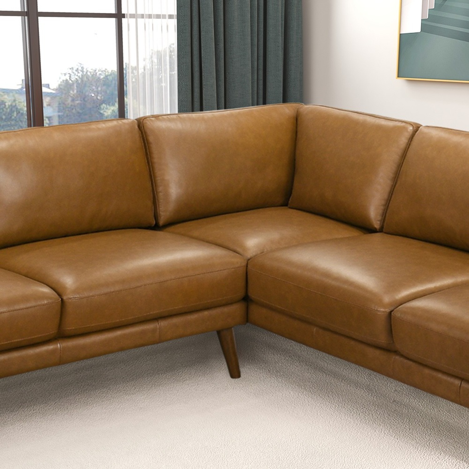 Bexley Tan Leather Sectional Sofa Right - image-2
