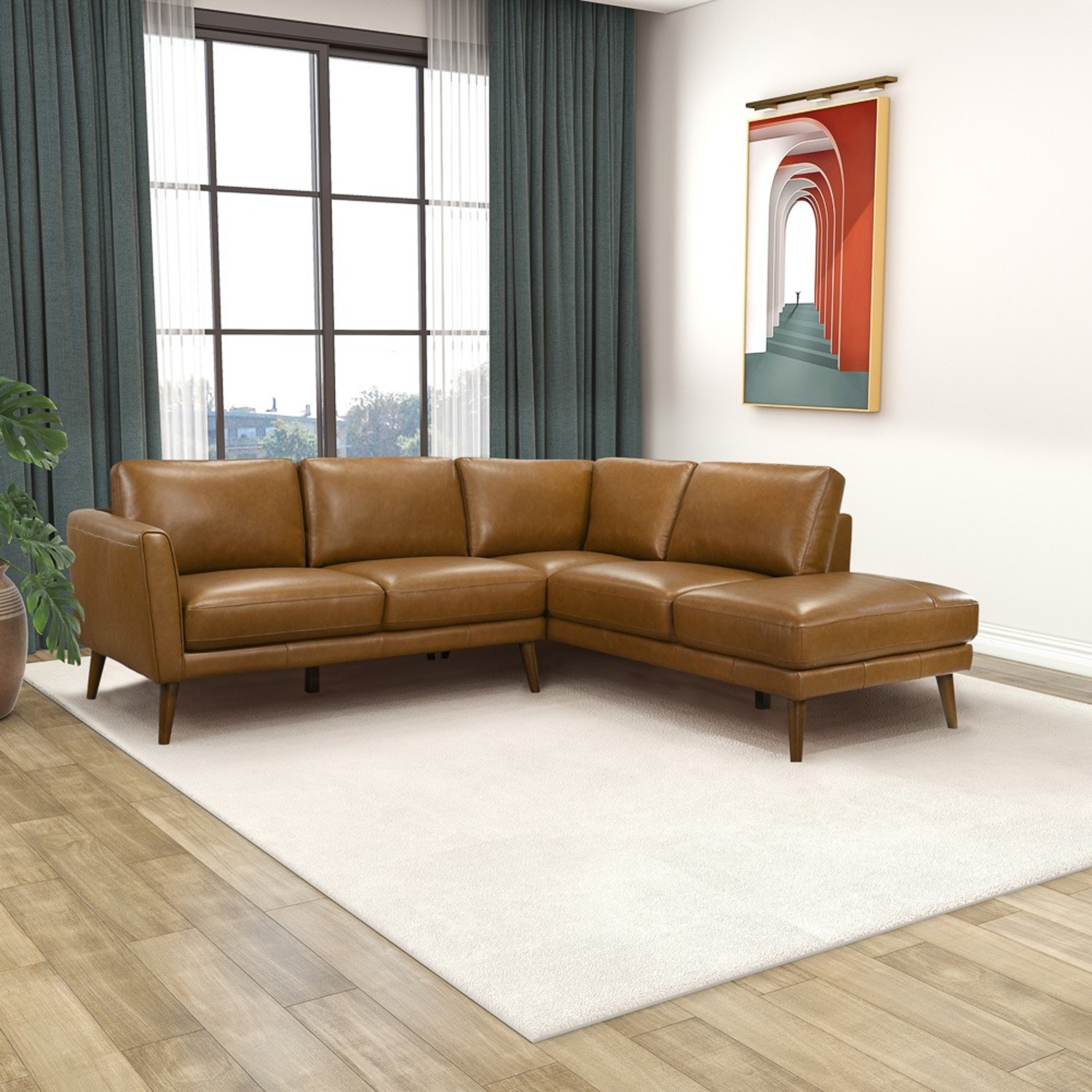 Bexley Tan Leather Sectional Sofa Right - image-3