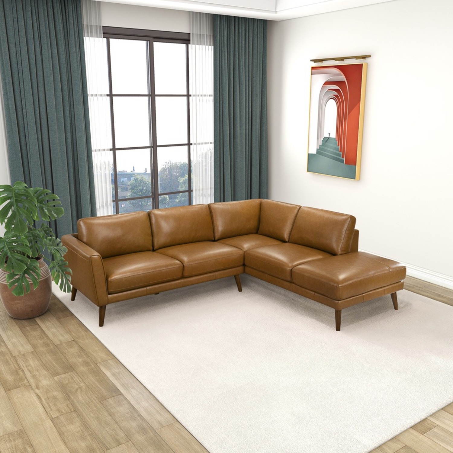 Bexley Tan Leather Sectional Sofa Right - image-6