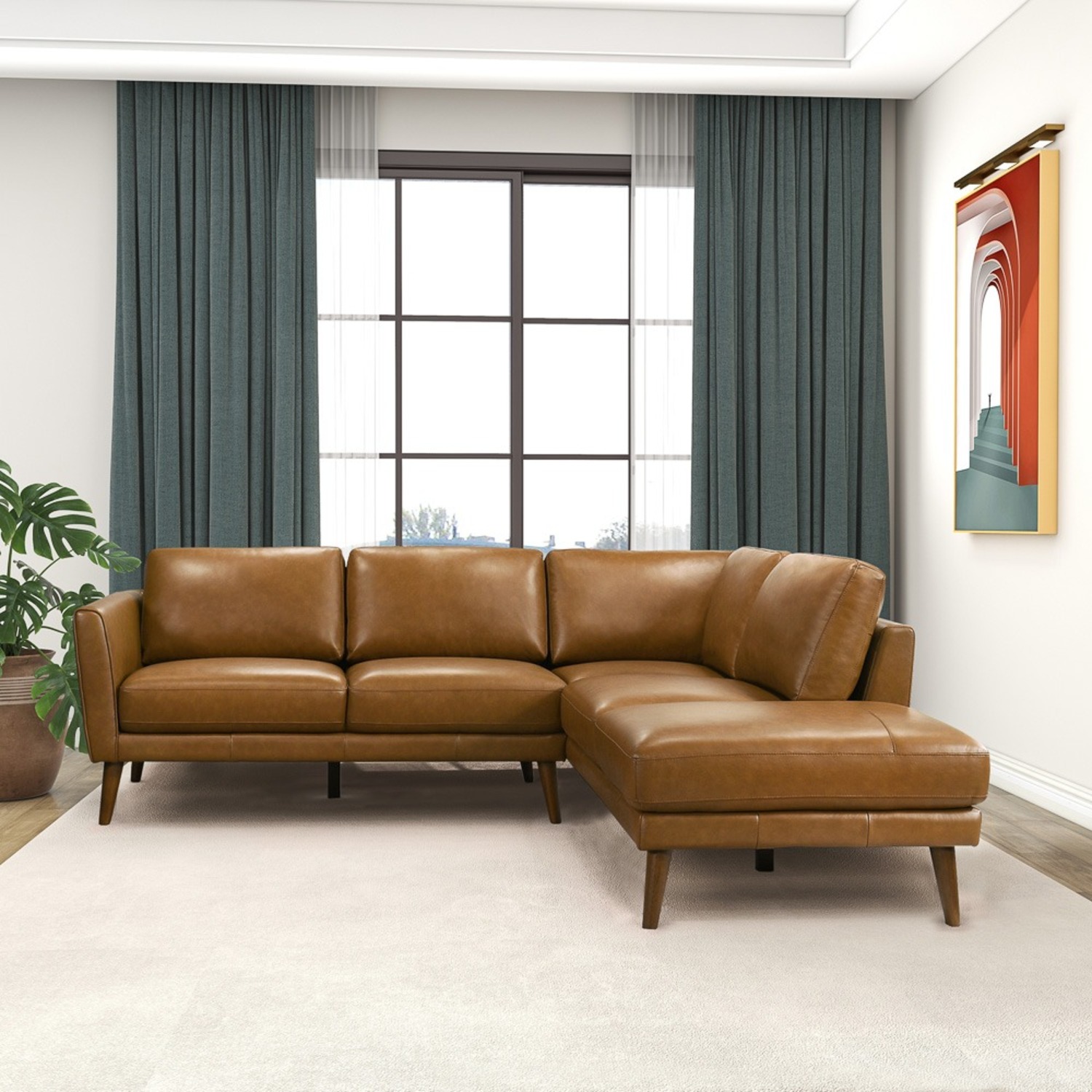 Bexley Tan Leather Sectional Sofa Right - image-5