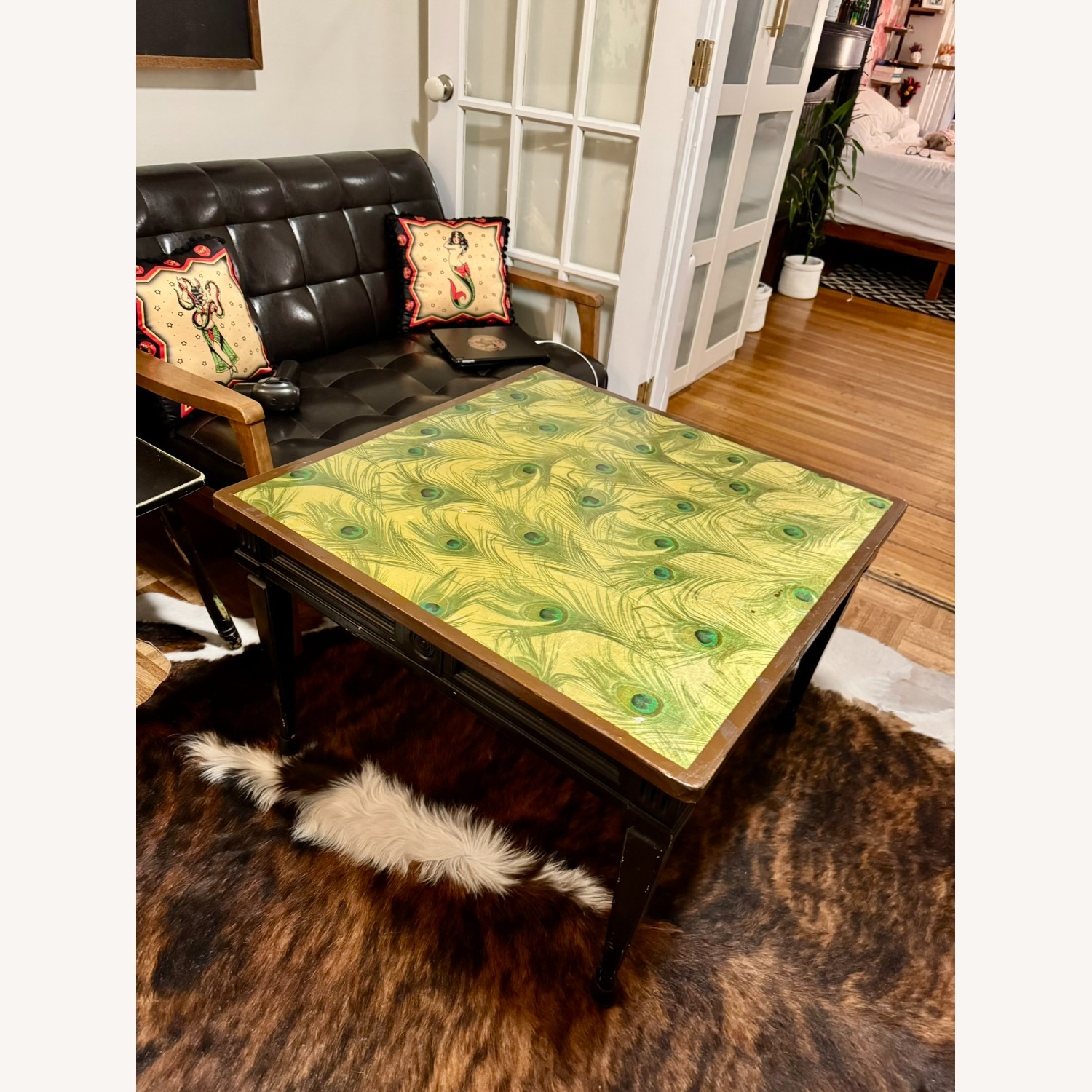 Vintage Coffee Table with Peacock Flair - image-3