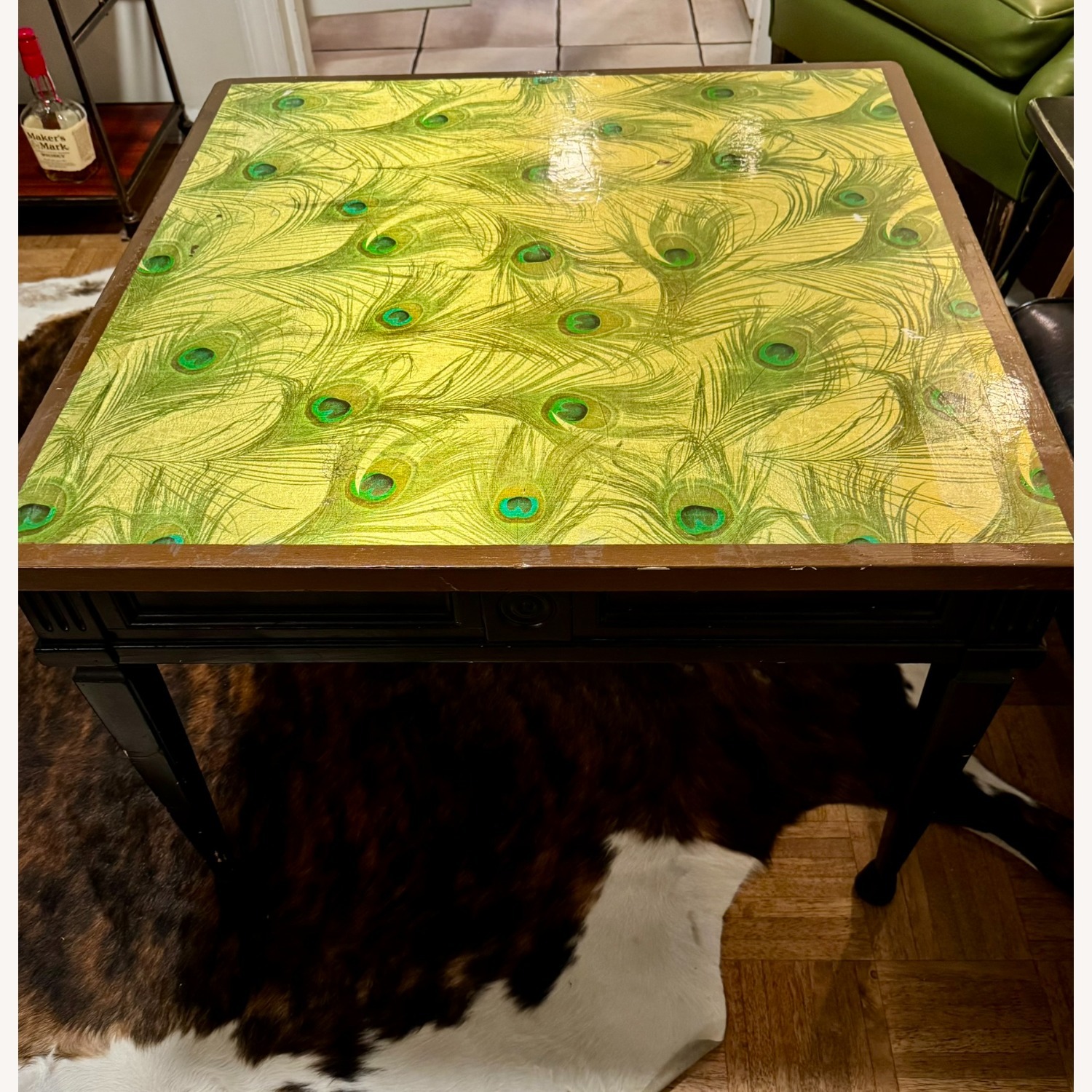 Vintage Coffee Table with Peacock Flair - image-1