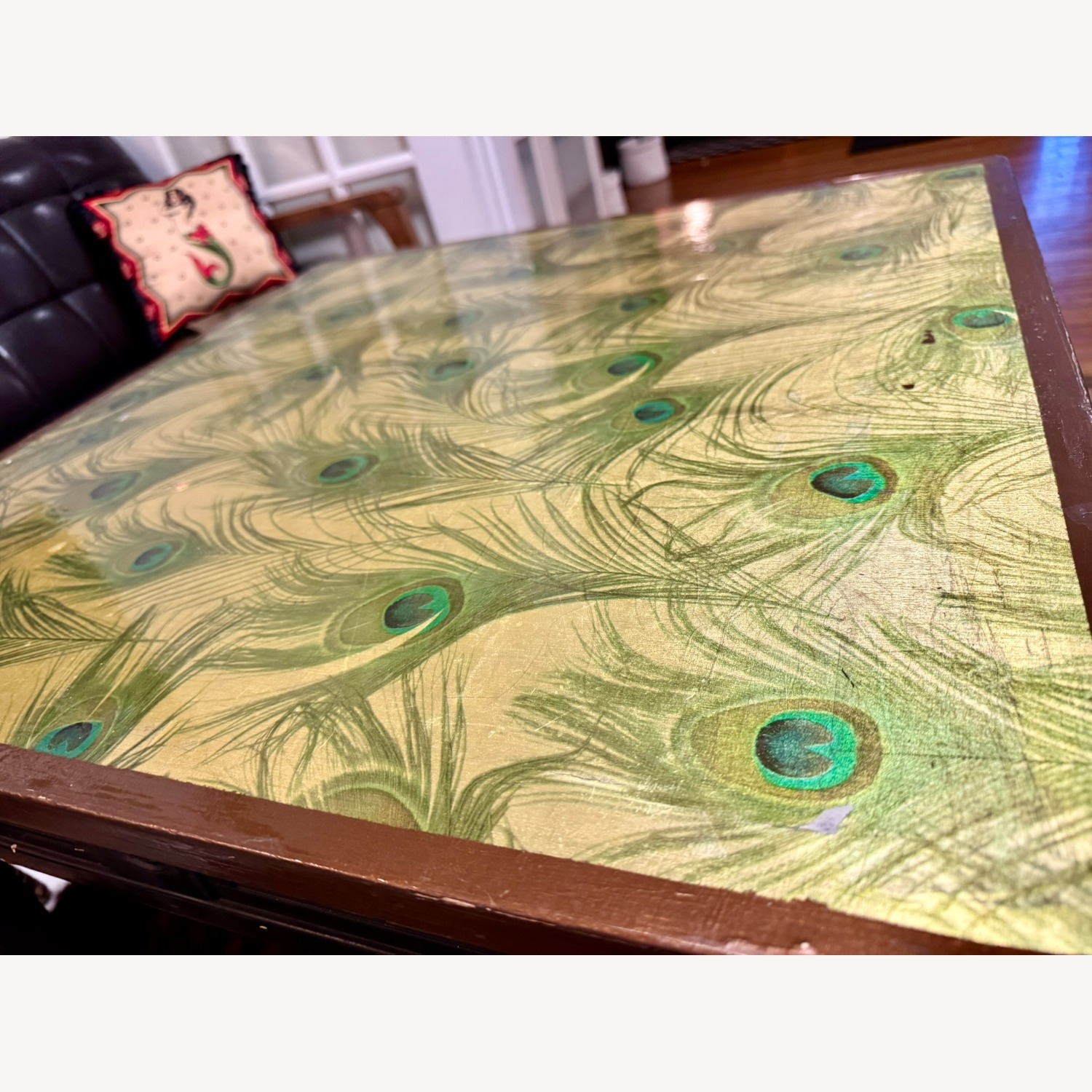 Vintage Coffee Table with Peacock Flair - image-5