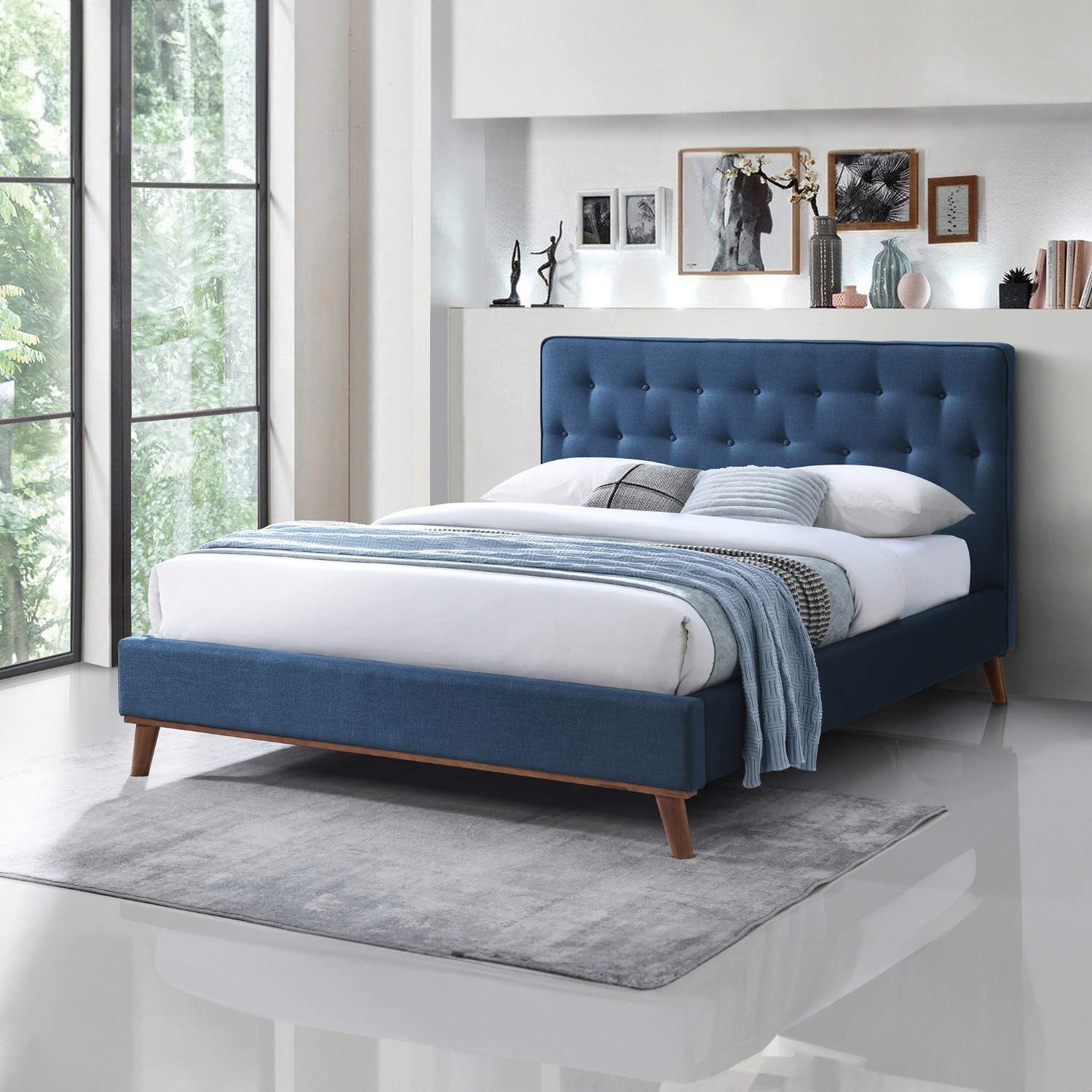 Ashton Queen Bed Navy Blue Fabric - image-1