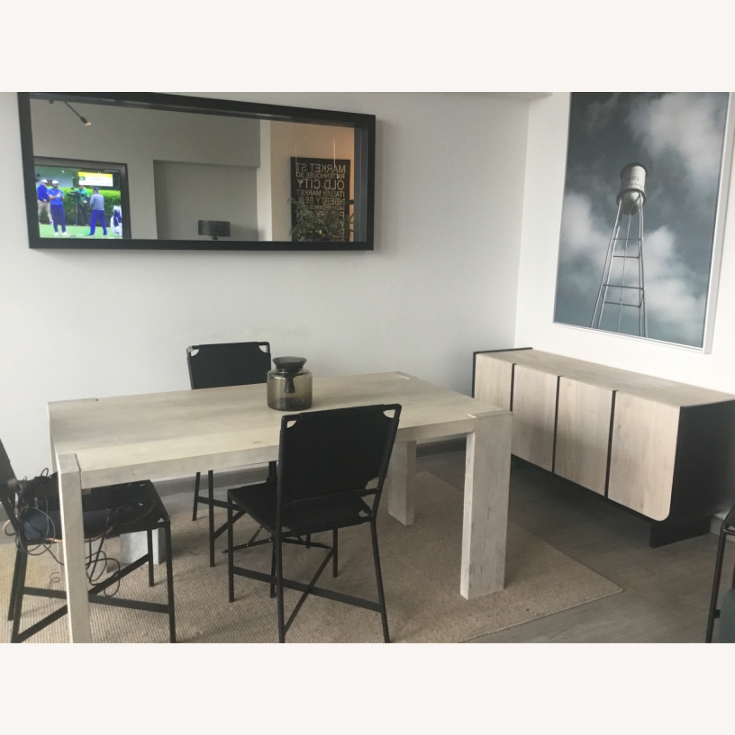 Natural Wood Dining Table with Four Black Chairs - image-5