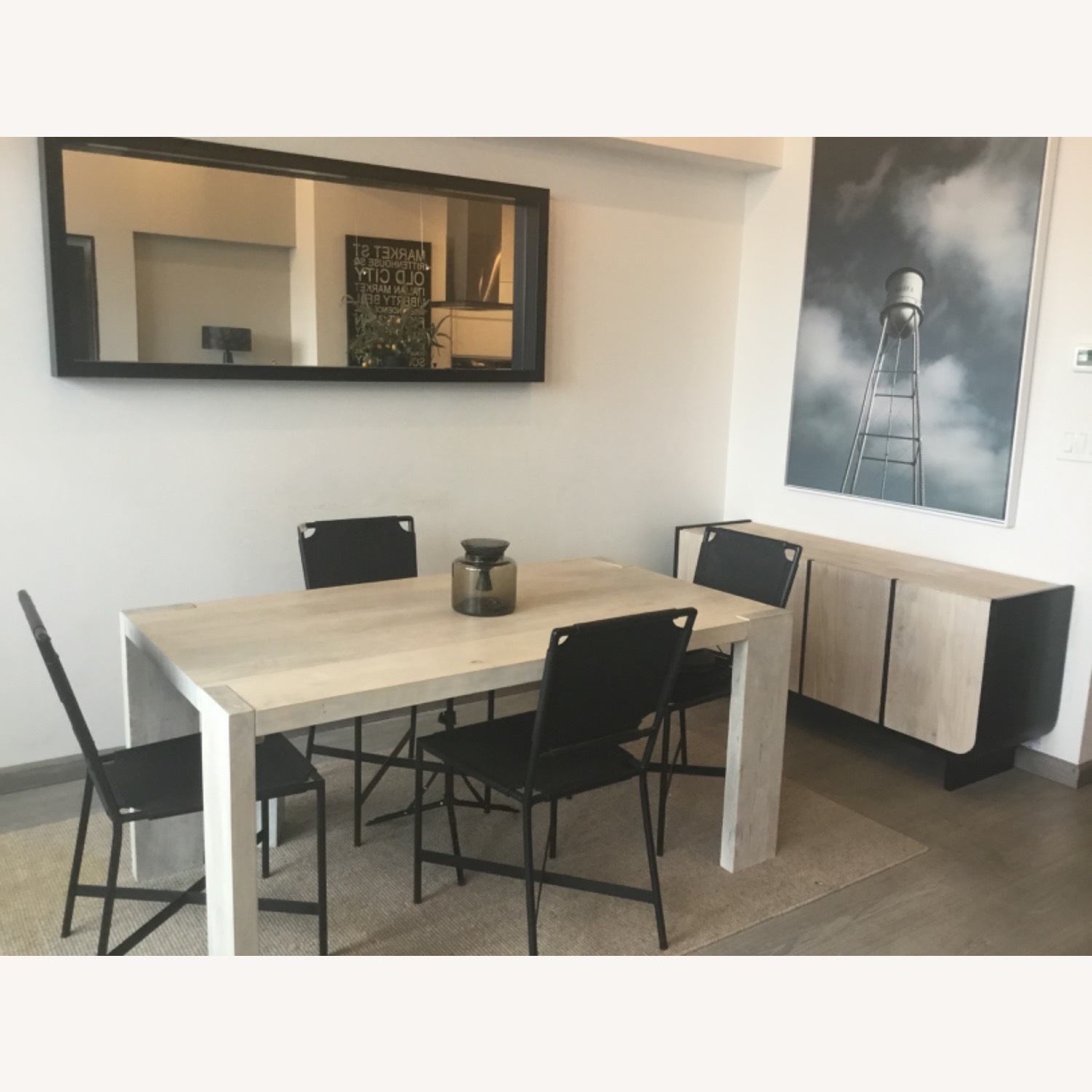 Natural Wood Dining Table with Four Black Chairs - image-2