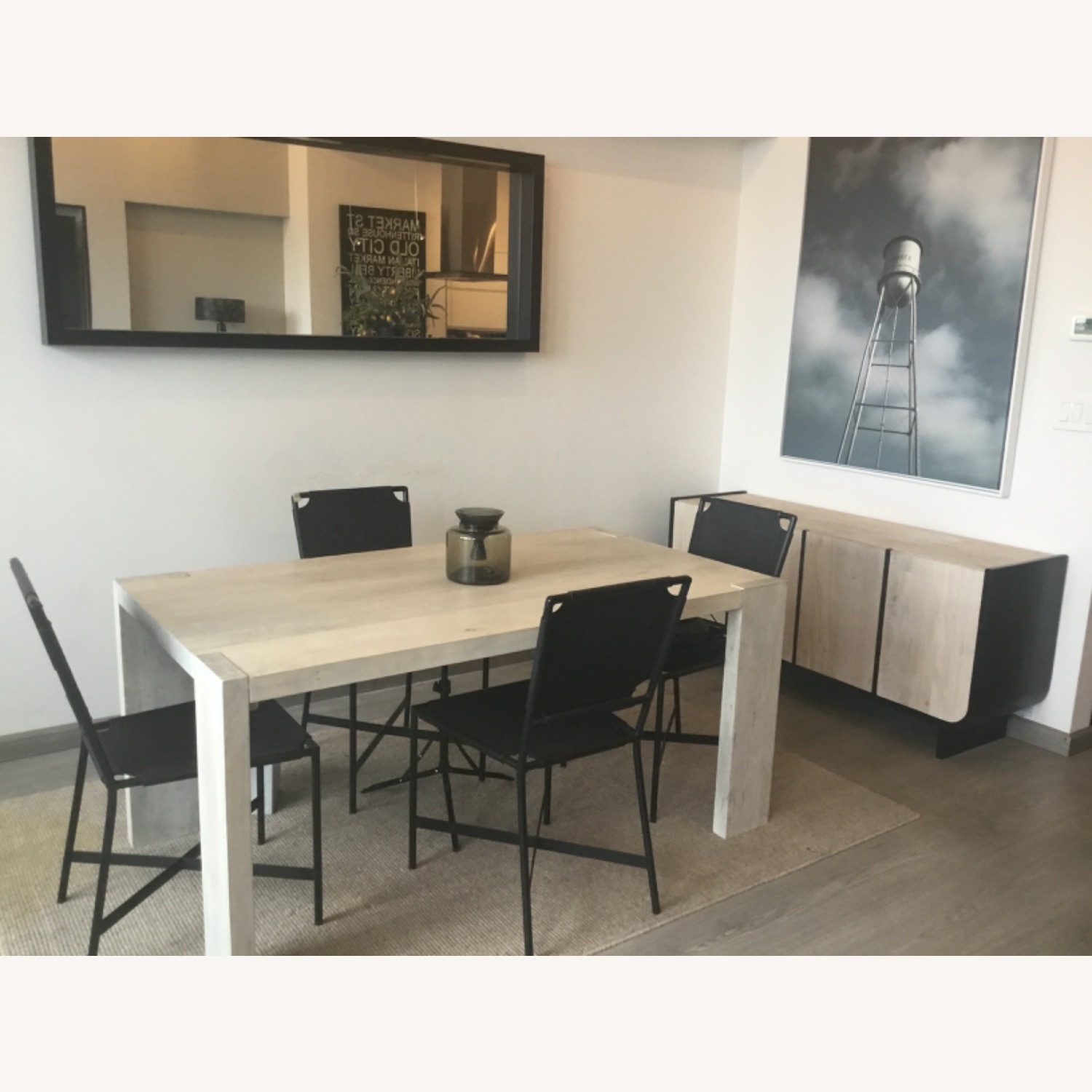 Natural Wood Dining Table with Four Black Chairs - image-3