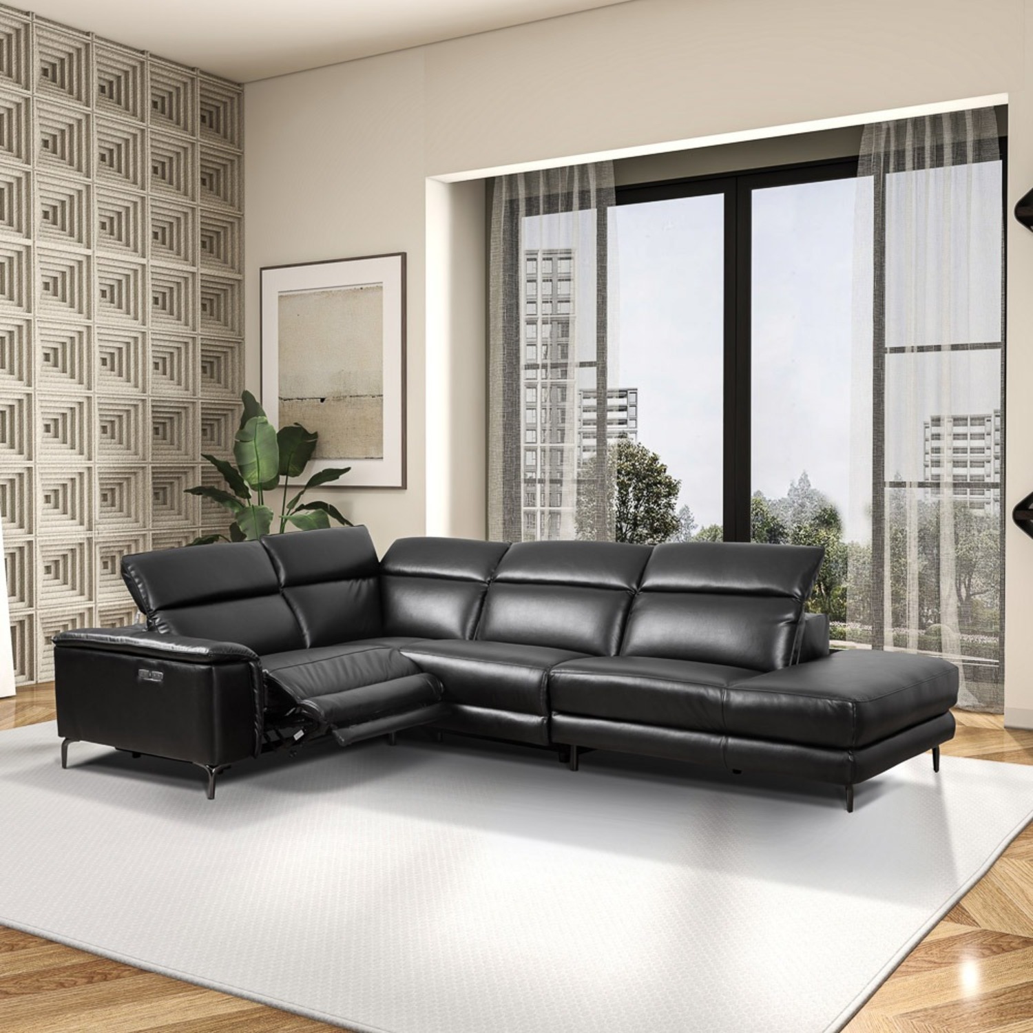 Heyworth Reclining Sectional Sofa - Black - image-3