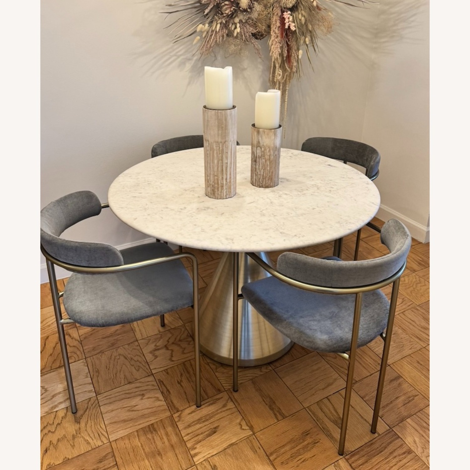 West Elm Silhouette Pedestal Marble Round Dining Table  - image-2