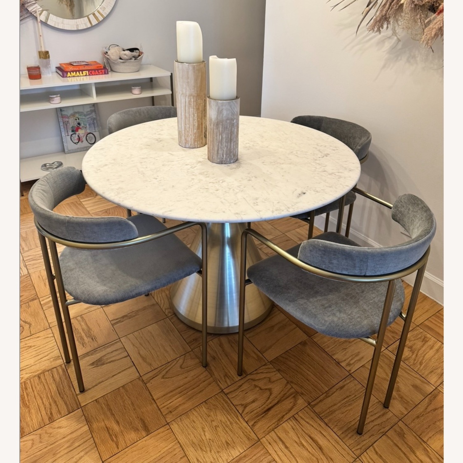 West Elm Silhouette Pedestal Marble Round Dining Table  - image-1
