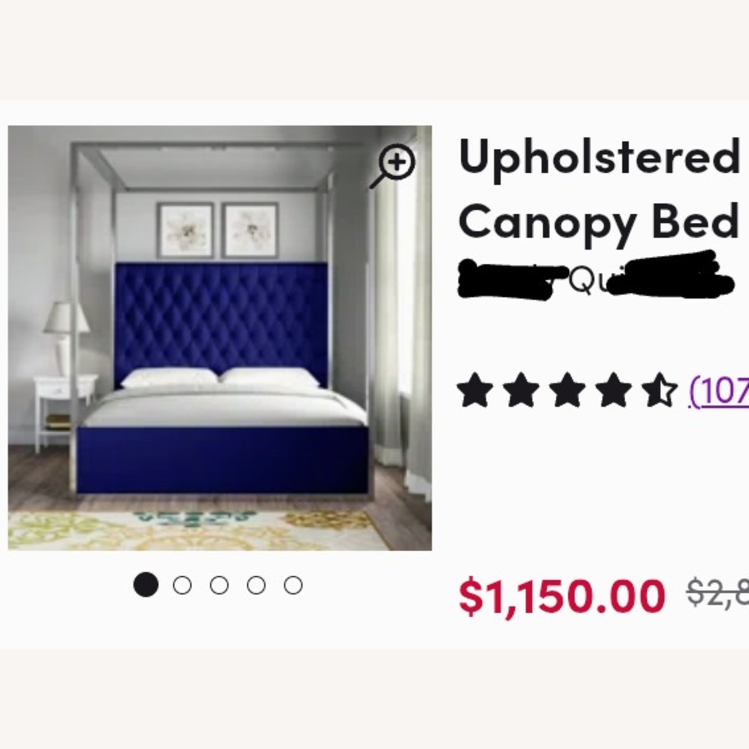 Evelyn Quinn Queen Size Canopy Chrome & Velvet Bed Frame - image-9