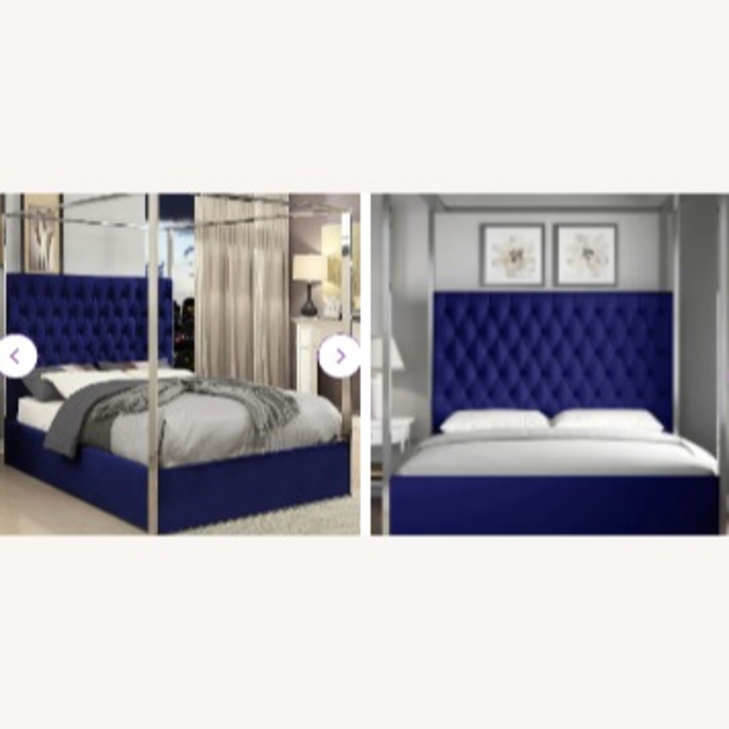 Evelyn Quinn Queen Size Canopy Chrome & Velvet Bed Frame - image-4