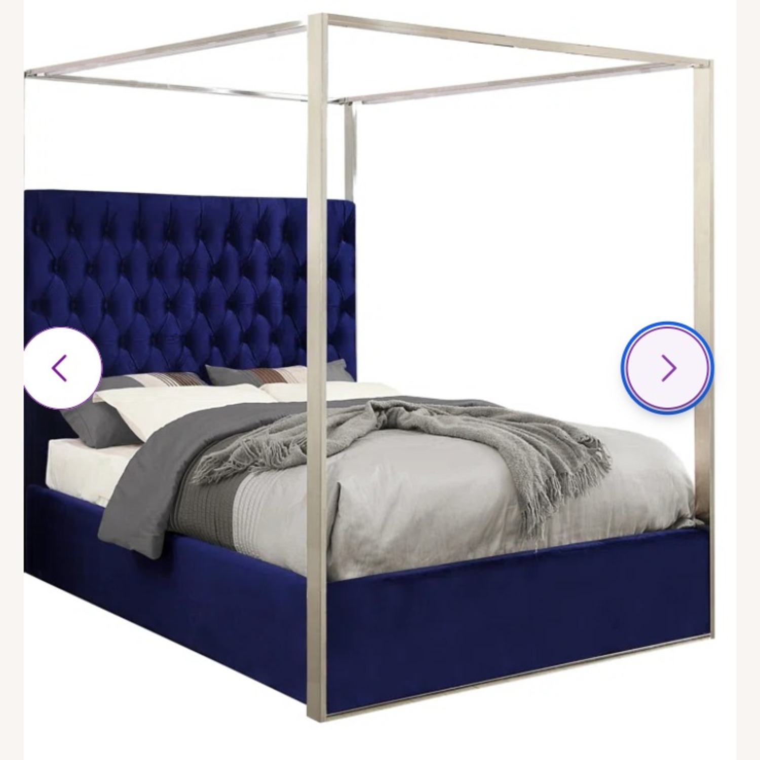Evelyn Quinn Queen Size Canopy Chrome & Velvet Bed Frame - image-10