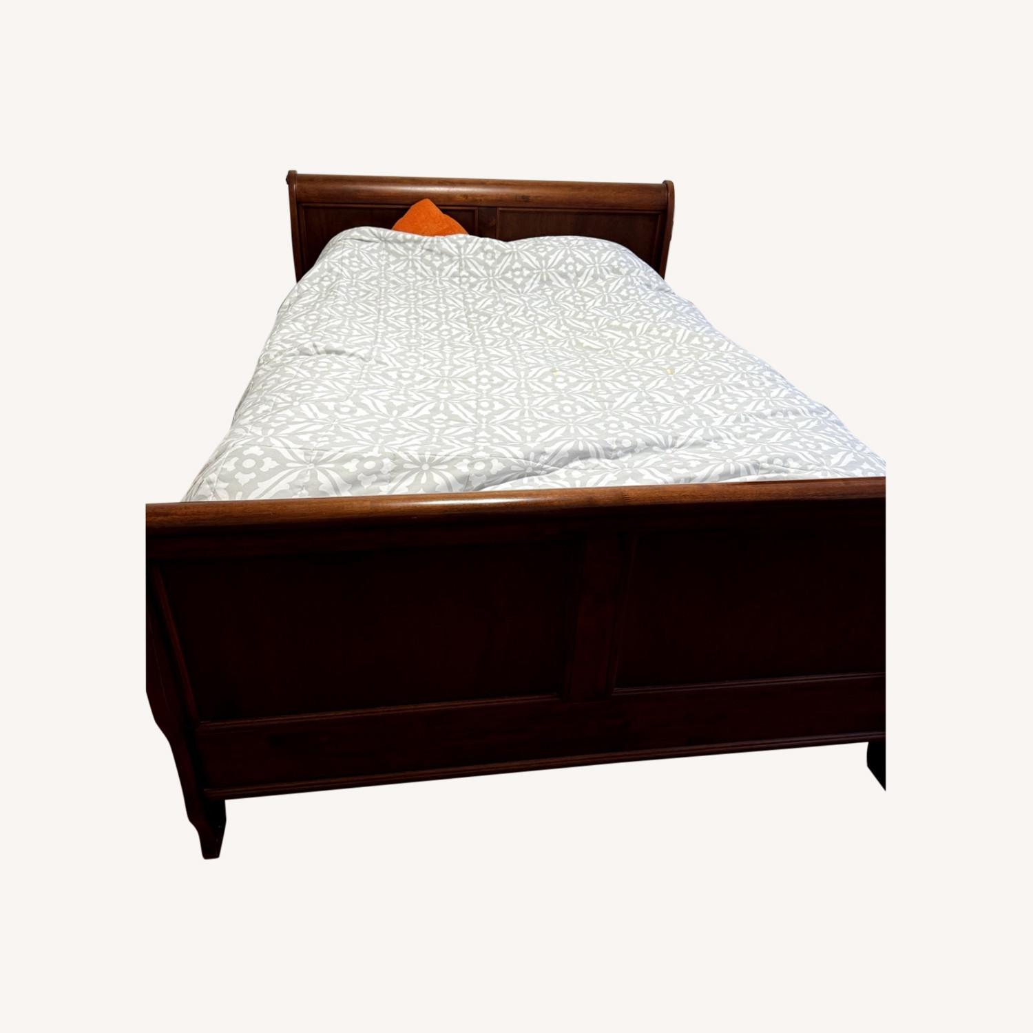 Dark Brown Wooden Queen Bed Frame with Headboard - image-0