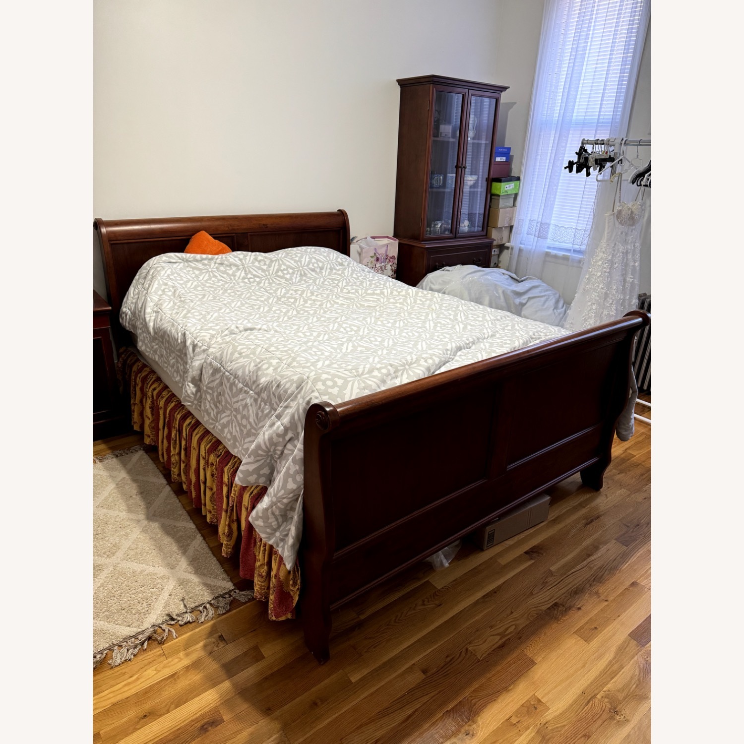 Dark Brown Wooden Queen Bed Frame with Headboard - image-1