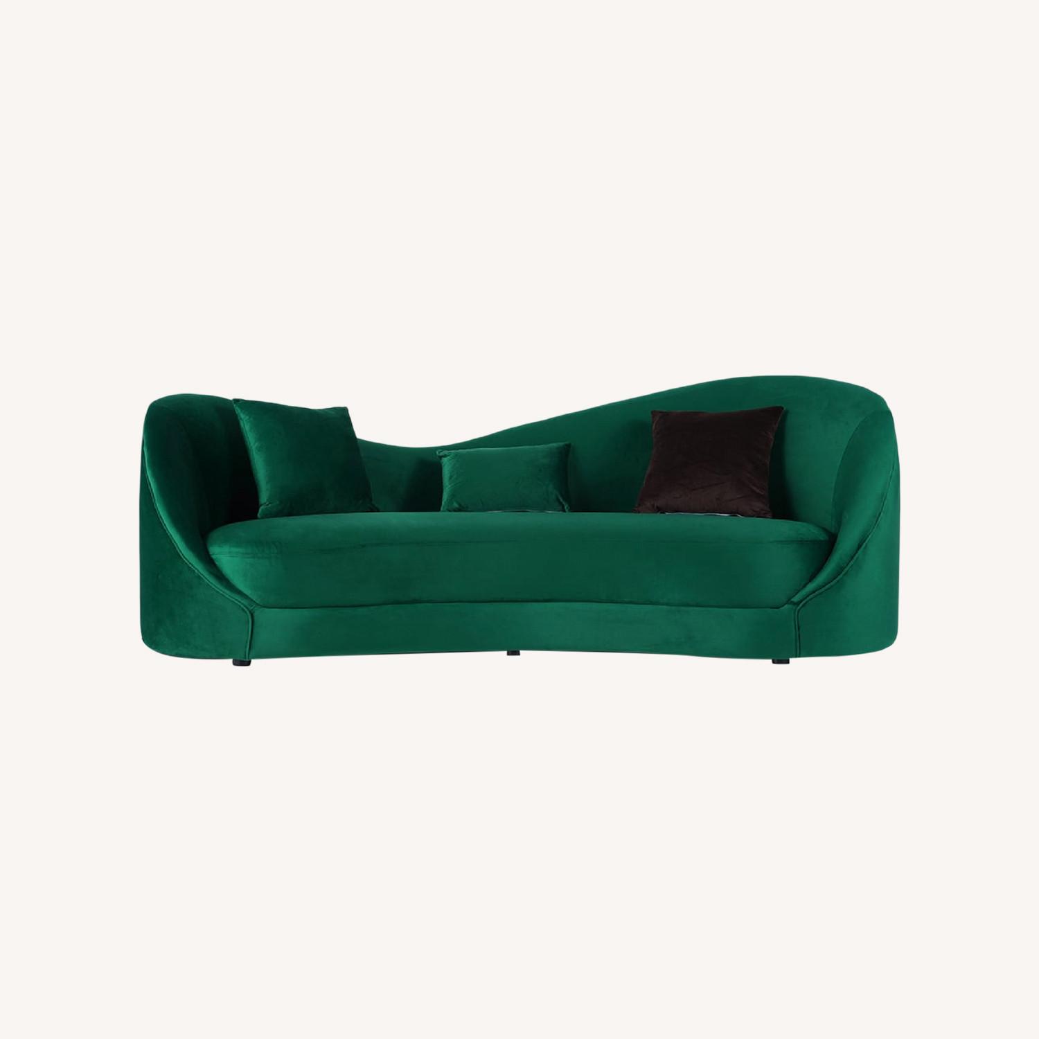 Green Velvet Curved 3-Seat Sofa - image-0