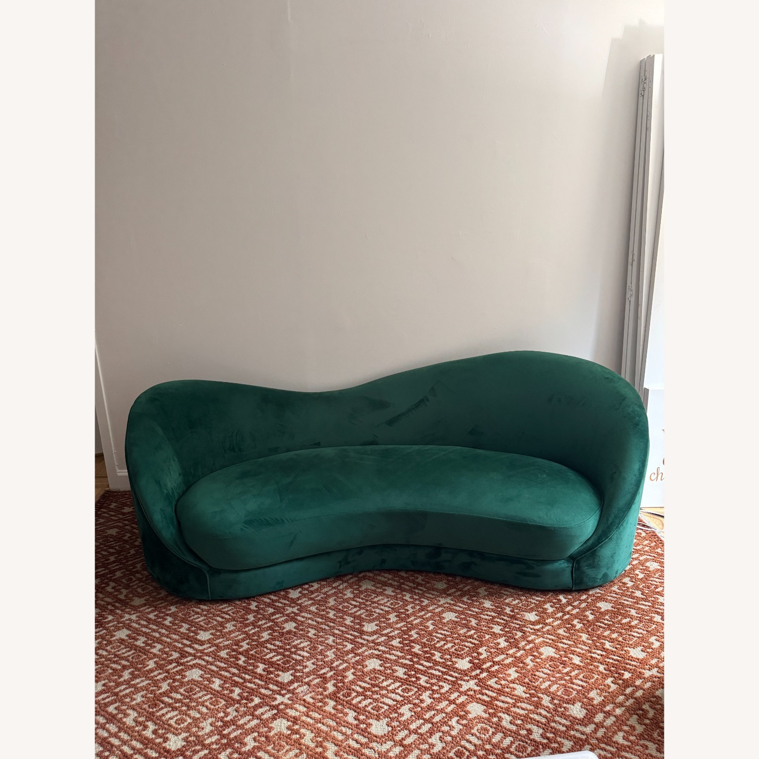 Green Velvet Curved 3-Seat Sofa - image-4