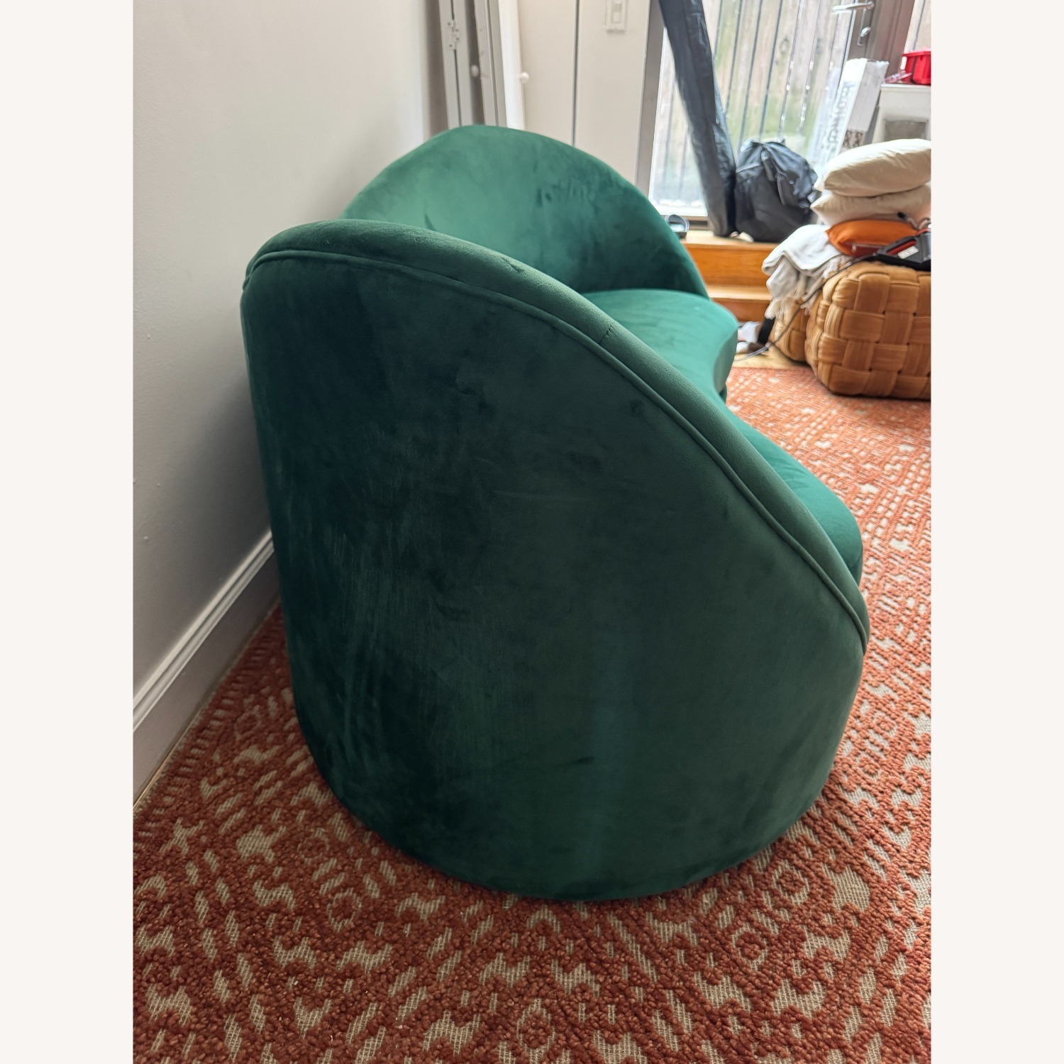 Green Velvet Curved 3-Seat Sofa - image-3