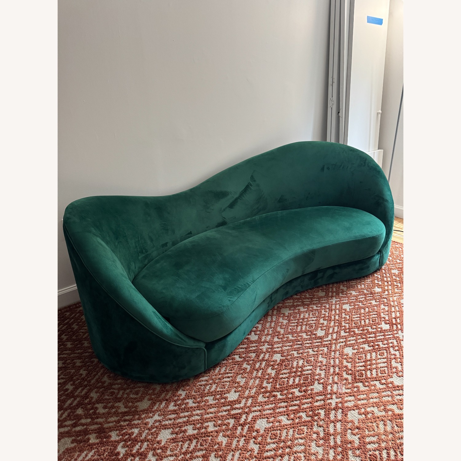 Green Velvet Curved 3-Seat Sofa - image-2