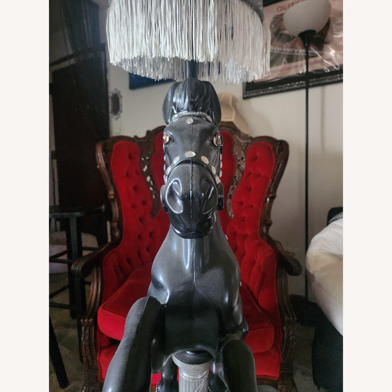 Exquisite Antique Black Carnival Horse Lamp  - image-3