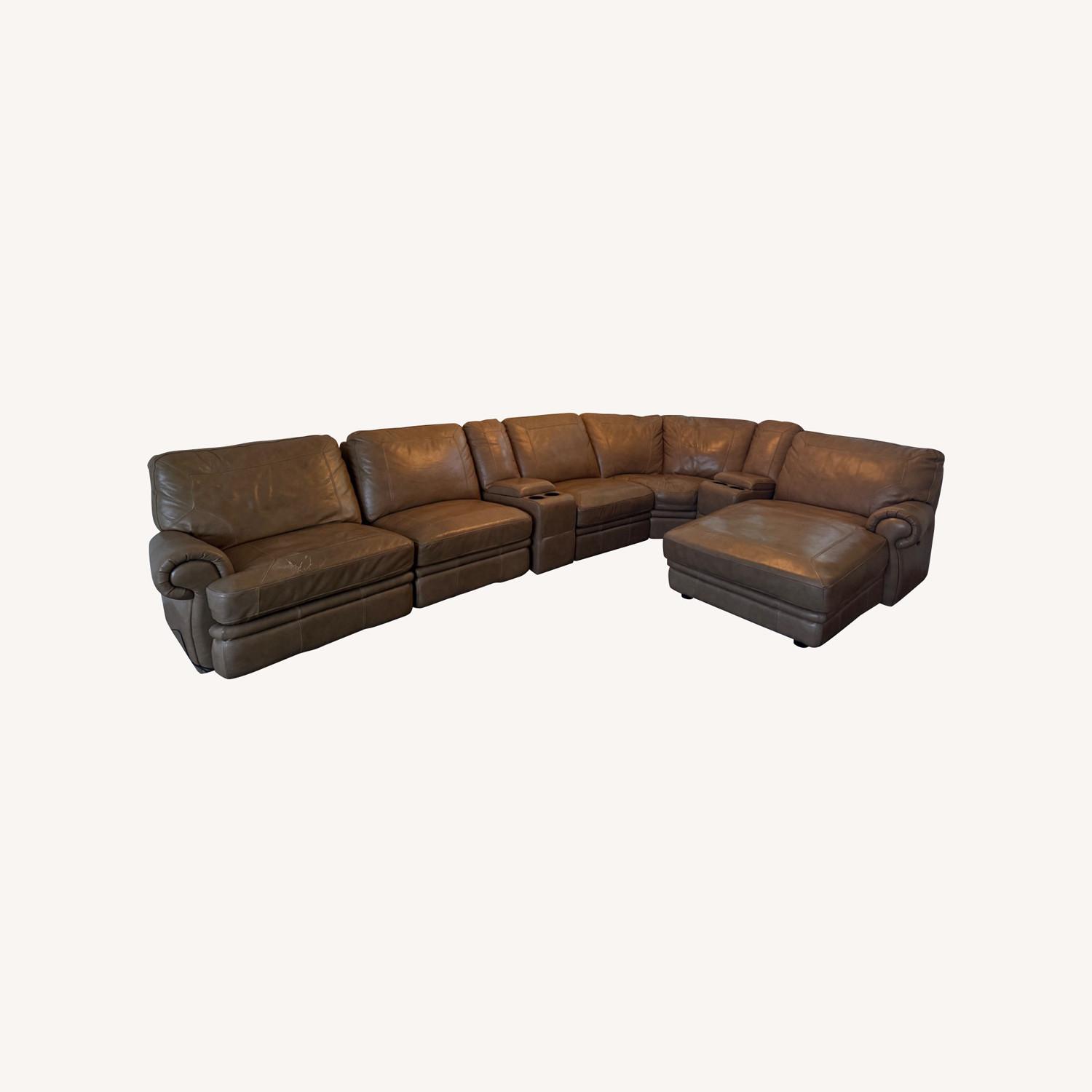 Luxurious Brown Leather Reclining 7 Sectional Sofa - image-0